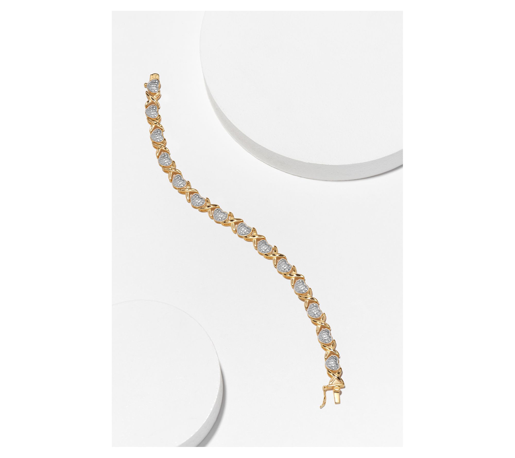 18K Gold Plated Diamond Accent X & O Heart Bracelet