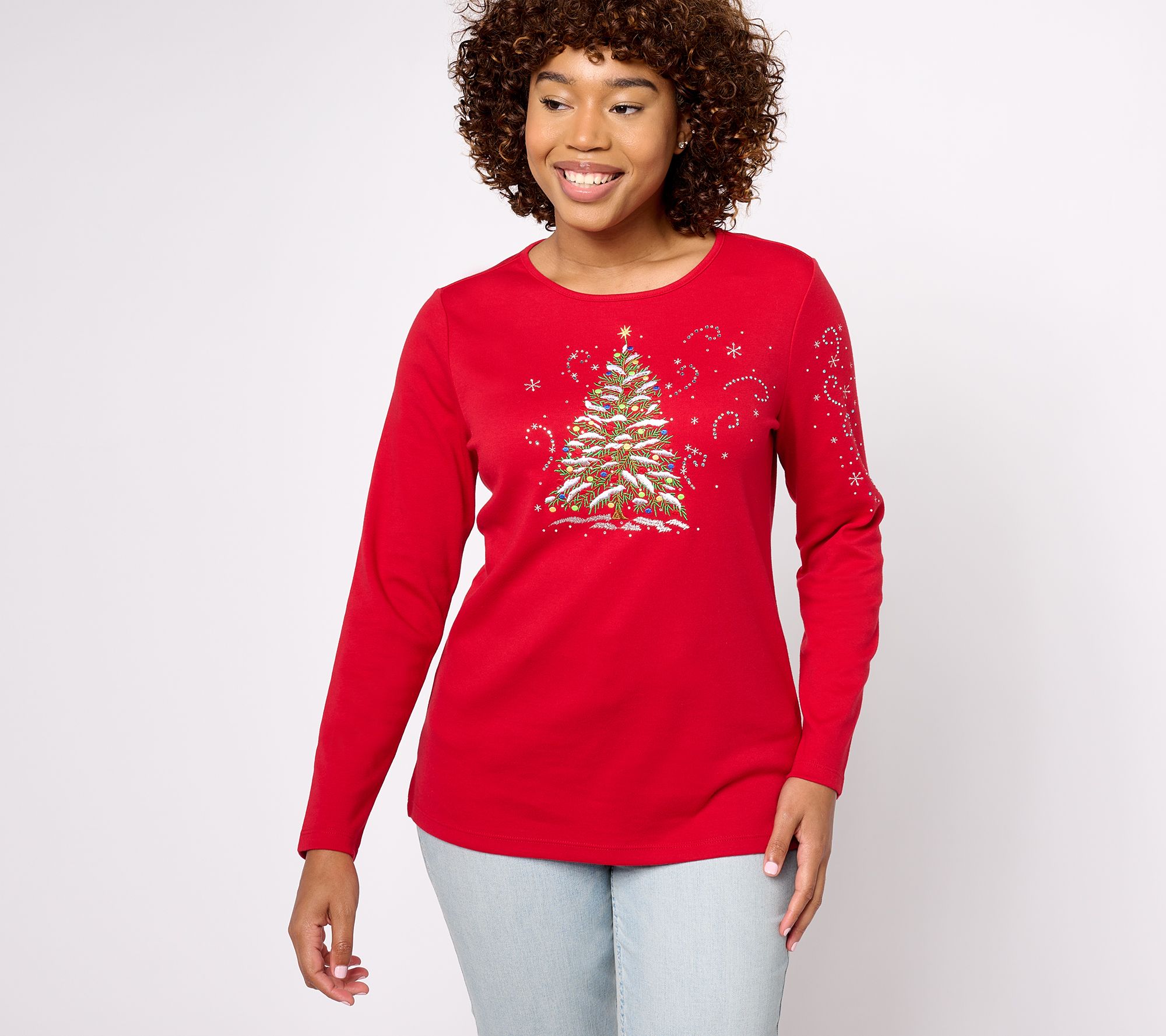 Quacker Factory White Christmas Long-Sleeve Top