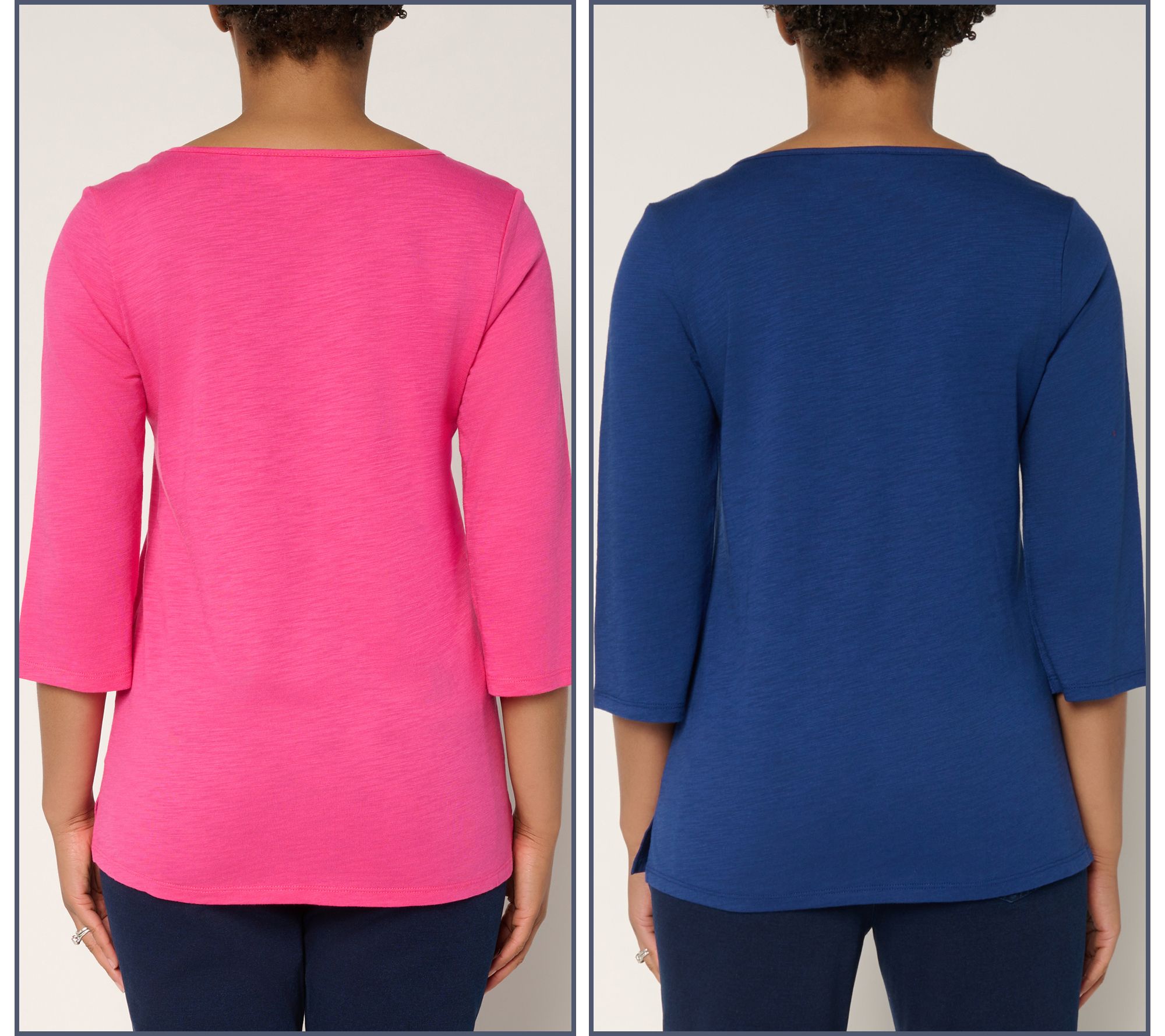 Quacker Factory Set of 2 Sequin Pocket 3/4 Sleeve Tops