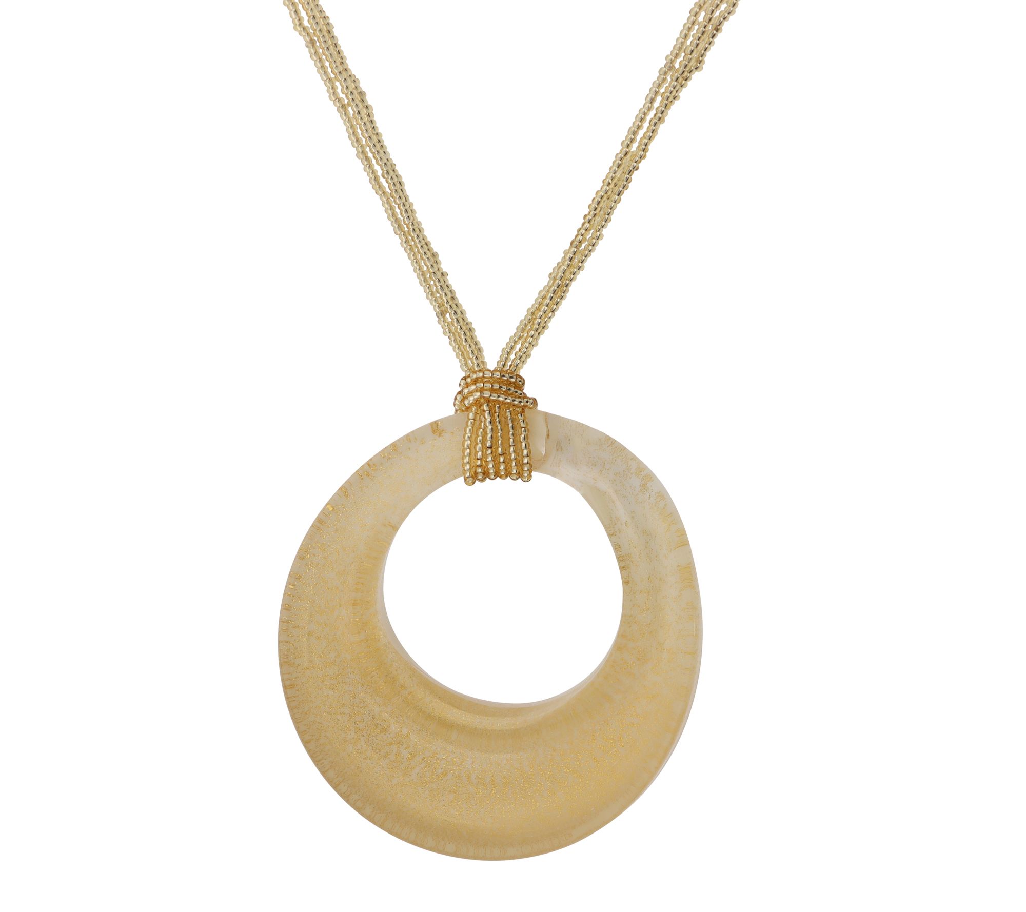 Italian Gold Murano Glass Pendant on Bead Necklace, 14K