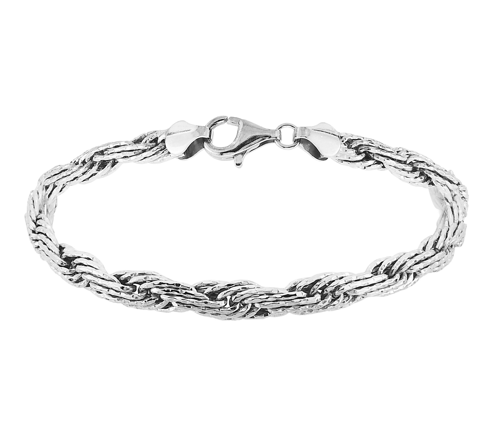 Silver Style Diamond Cut Flat Rope Chain Bracelet, Sterling