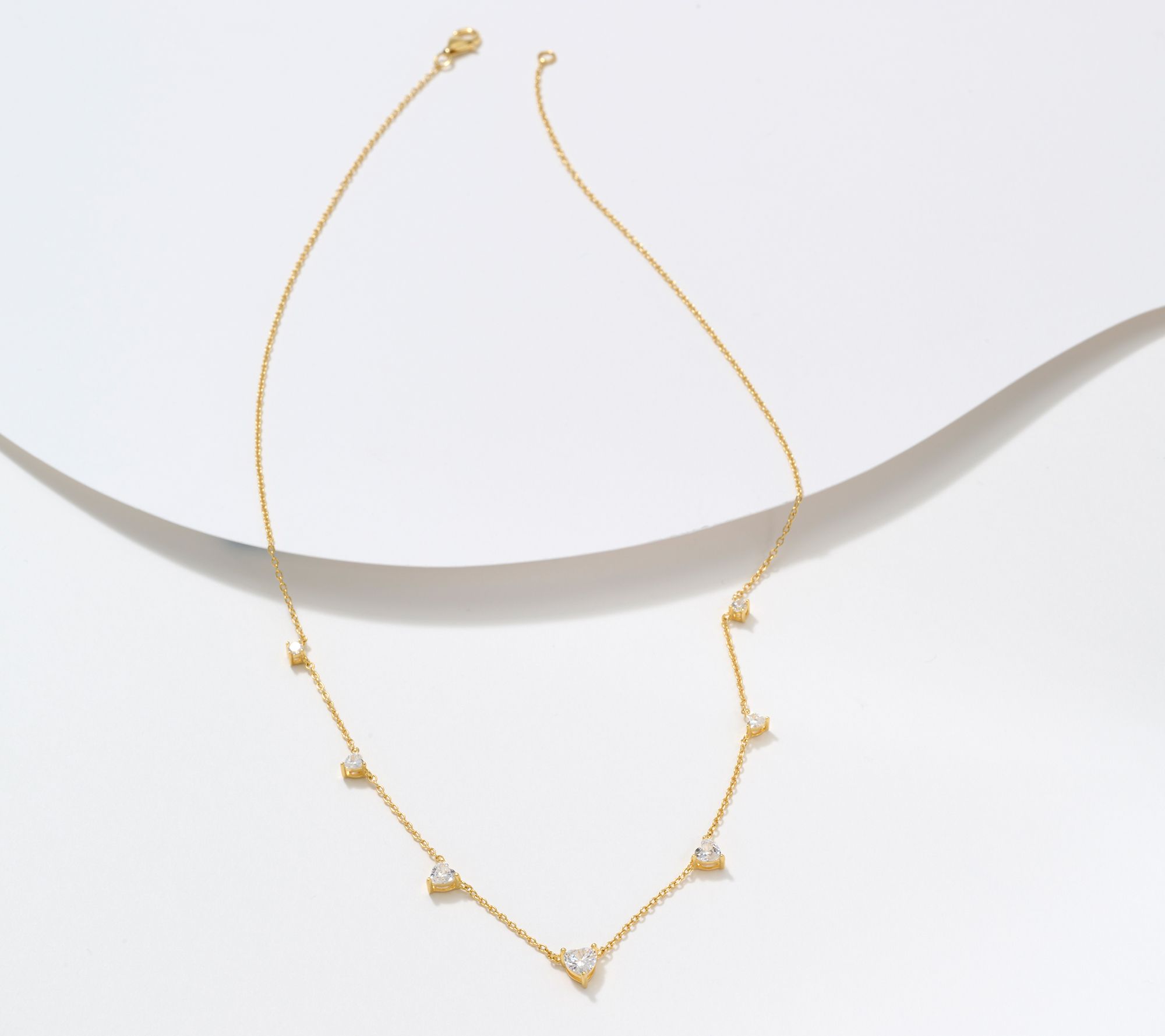 Diamonique Round & Heart Station Necklace, Sterling Silver