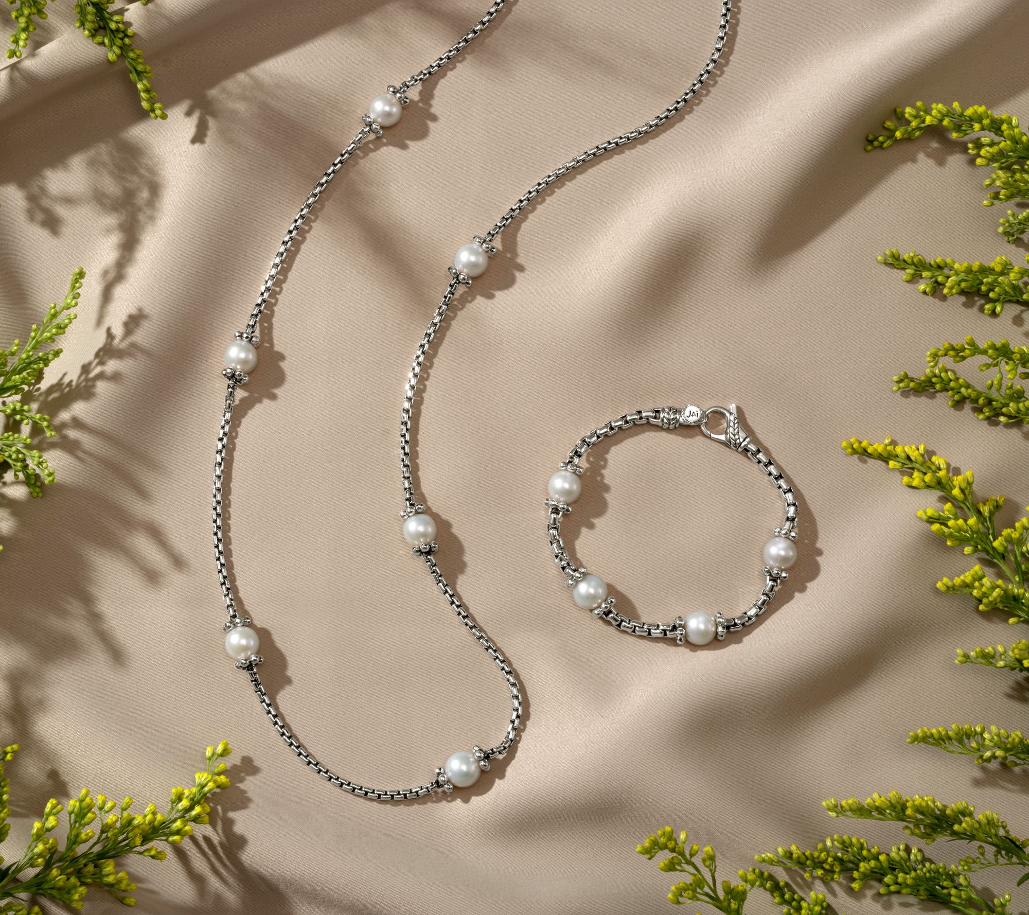 JAI Sterling Silver Cultured Pearl Station Bracelet