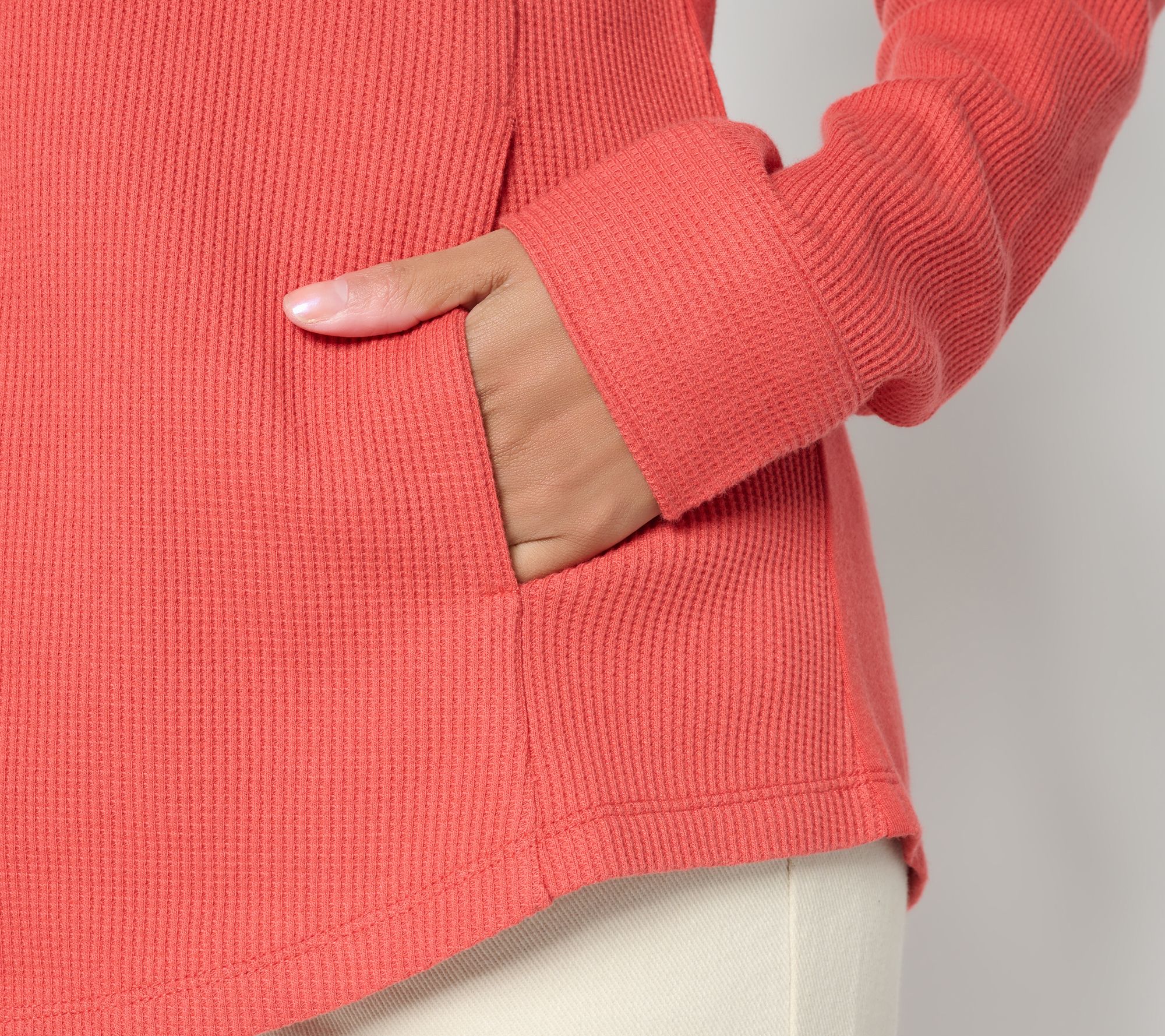 Belle by Kim Gravel Regular Waffle Knit & Jersey Button Front Top