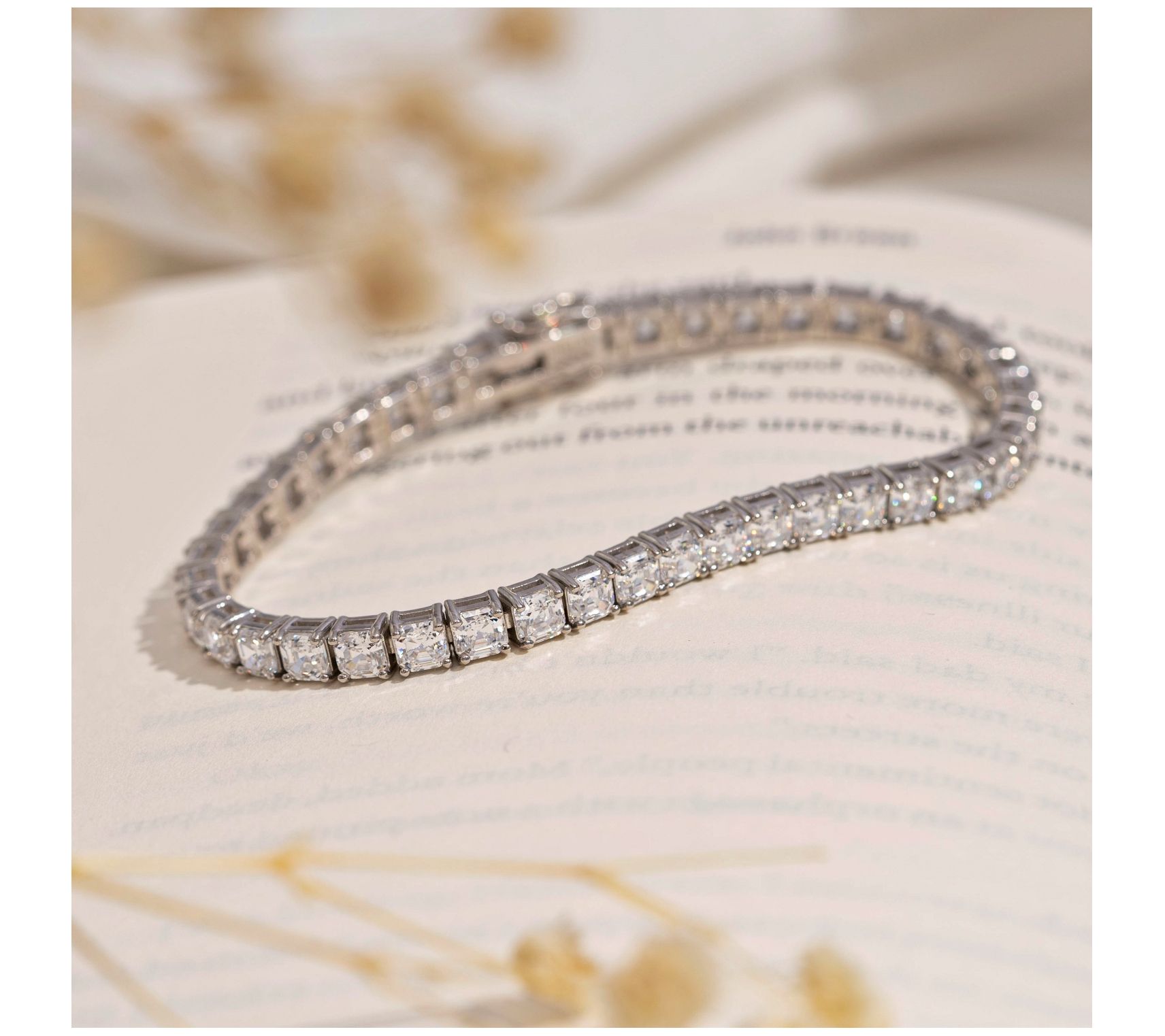 Diamonique Asscher Cut Tennis Bracelet, Platinum Clad