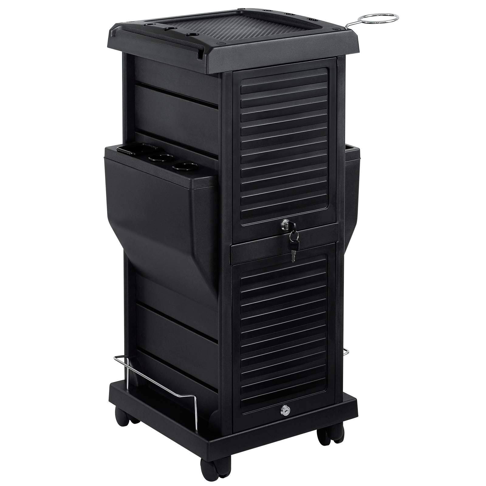 Saloniture Premium Locking Rolling Trolley Cart with Pocket Inserts - Black