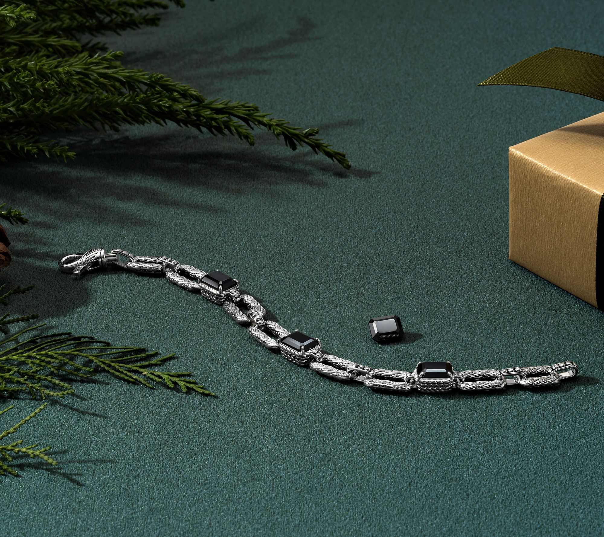 JAI Sterling Silver Legacy Woven Emerald Cut Gem Bracelet