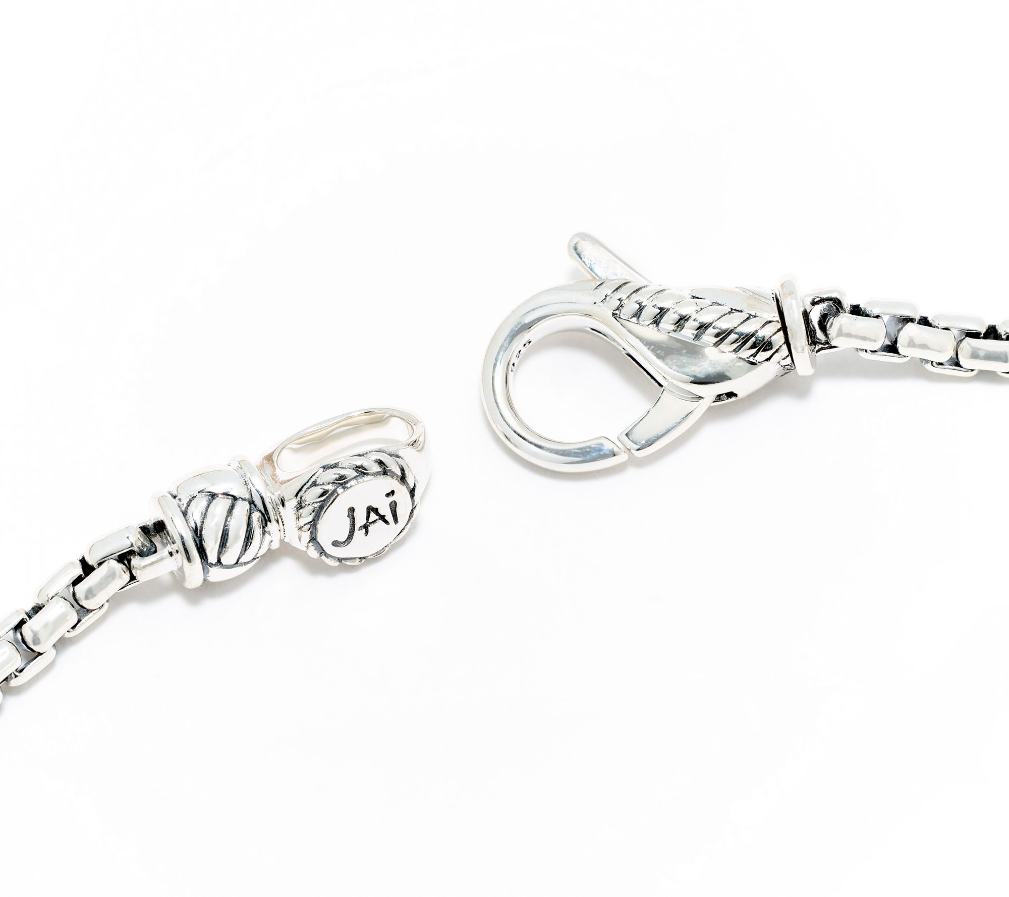 JAI Sterling Silver Gemstone Link Box Chain Bracelet