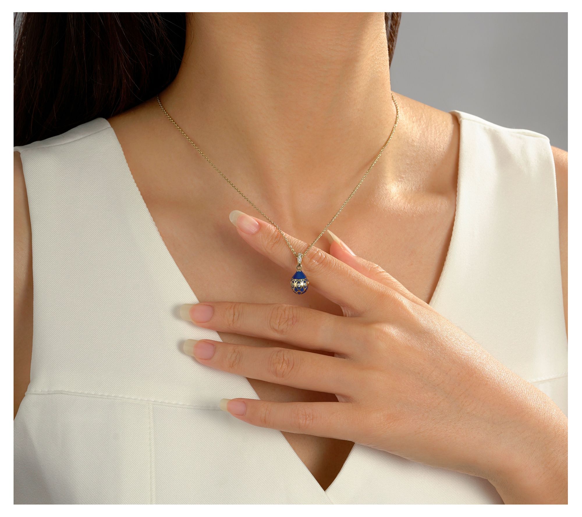 Diamonique x Prince Dimitri Enamel Egg Necklace, 14k Gold Plated