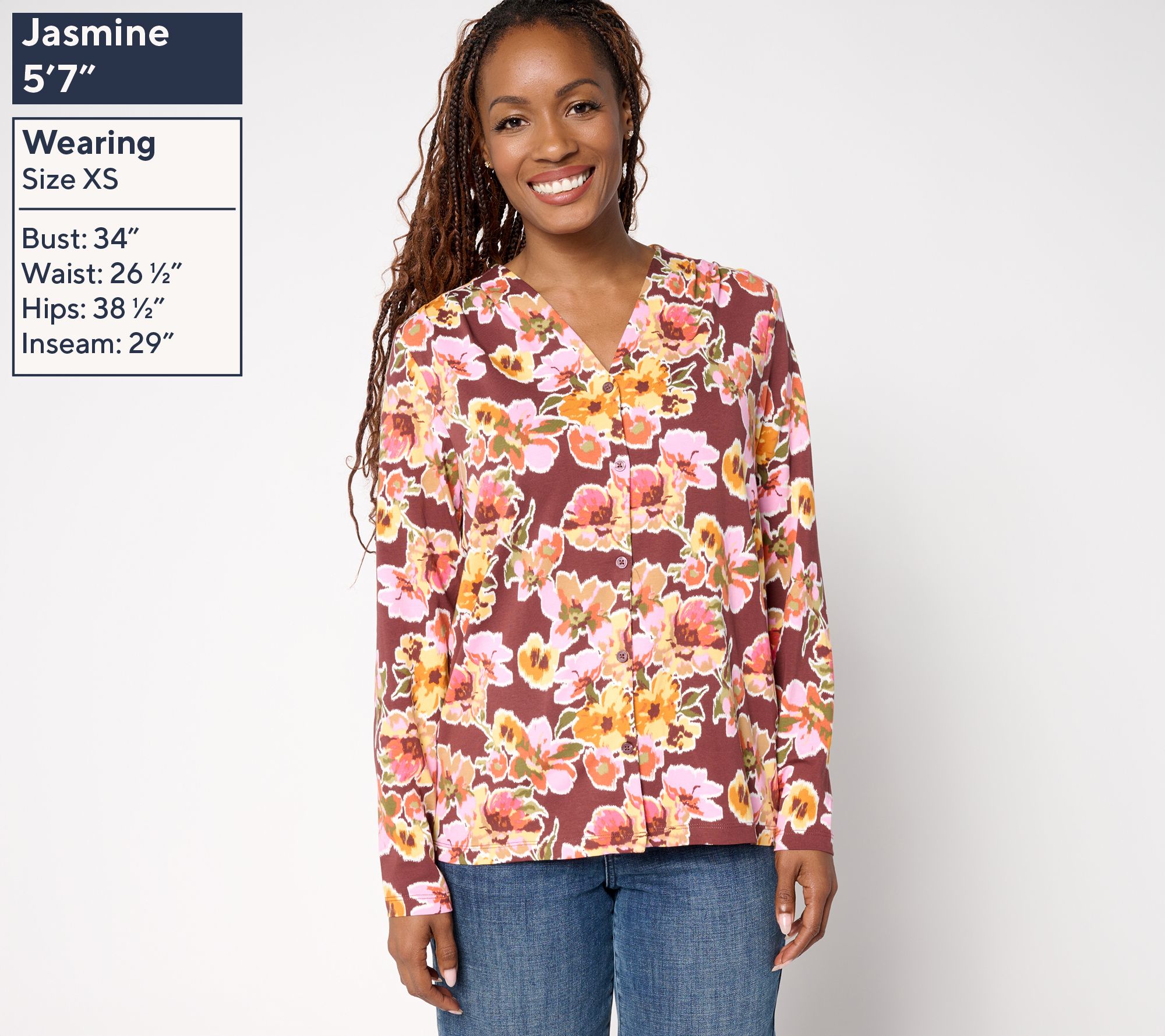 Denim & Co. Printed Favorite Jersey V-Neck Top
