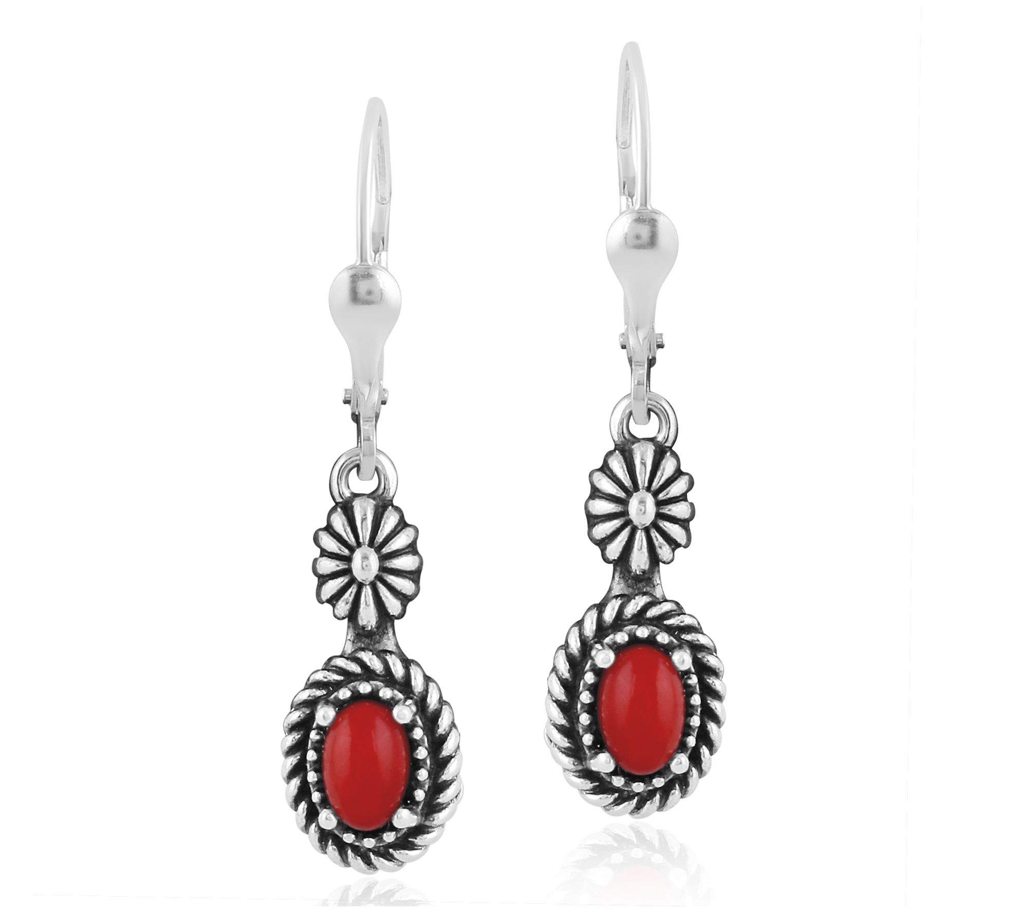 American West Sterling Concha Gemstone Leverbac k Earrings