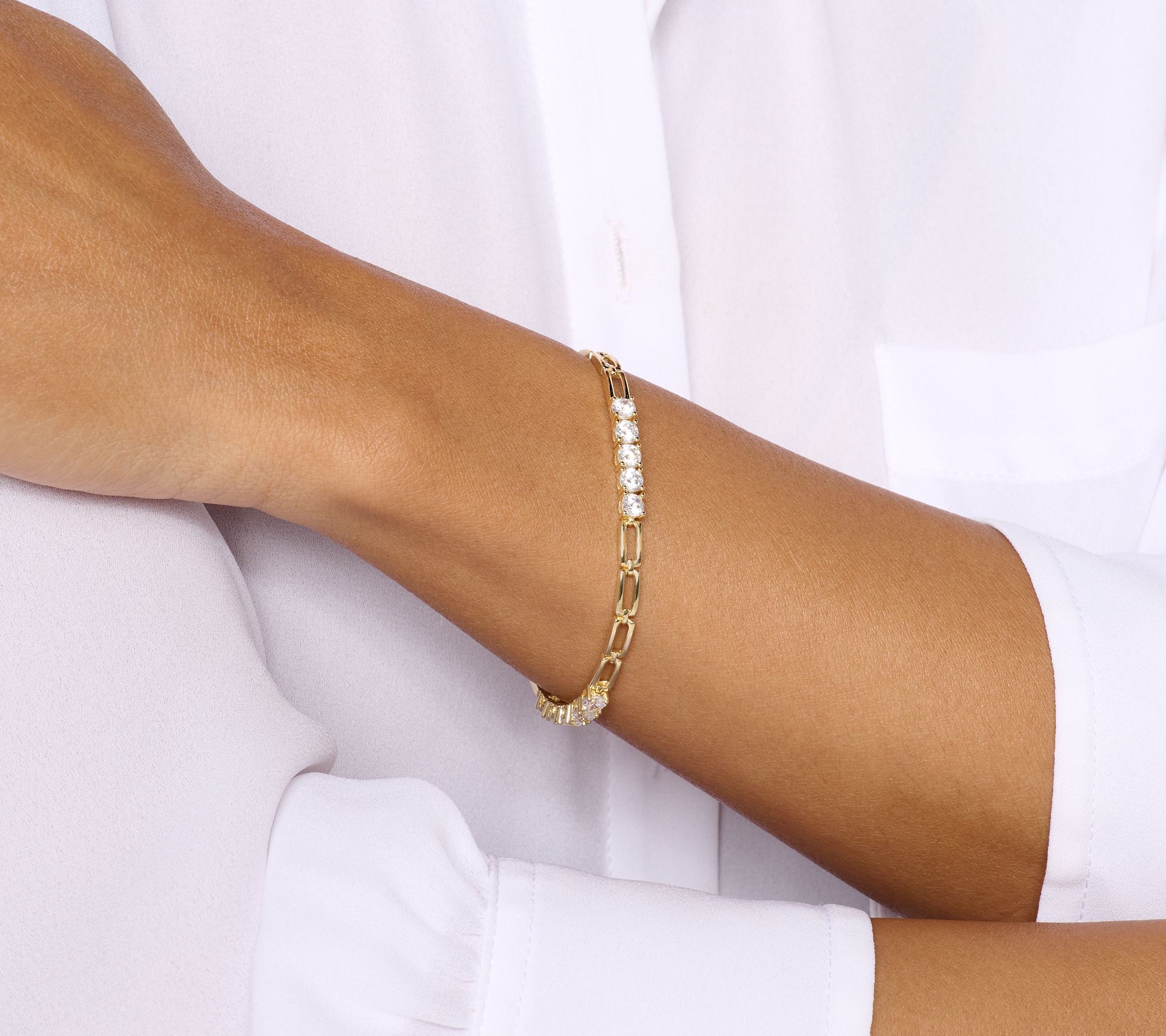 Diamonique Oval Link Round Cut Bracelet, Sterling Silver