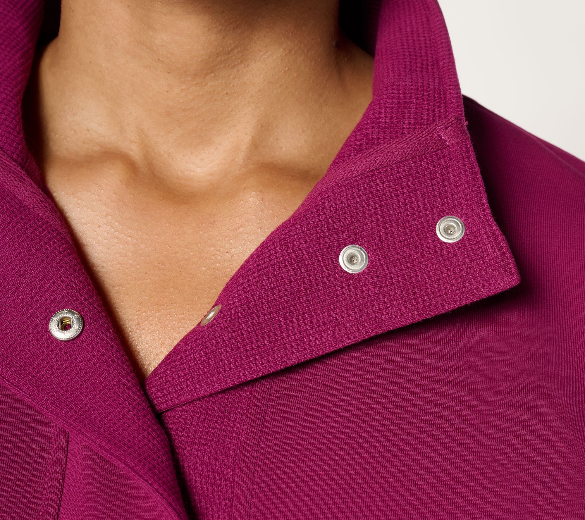 Denim & Co. Active French Terry Snap Top with Waffle Collar