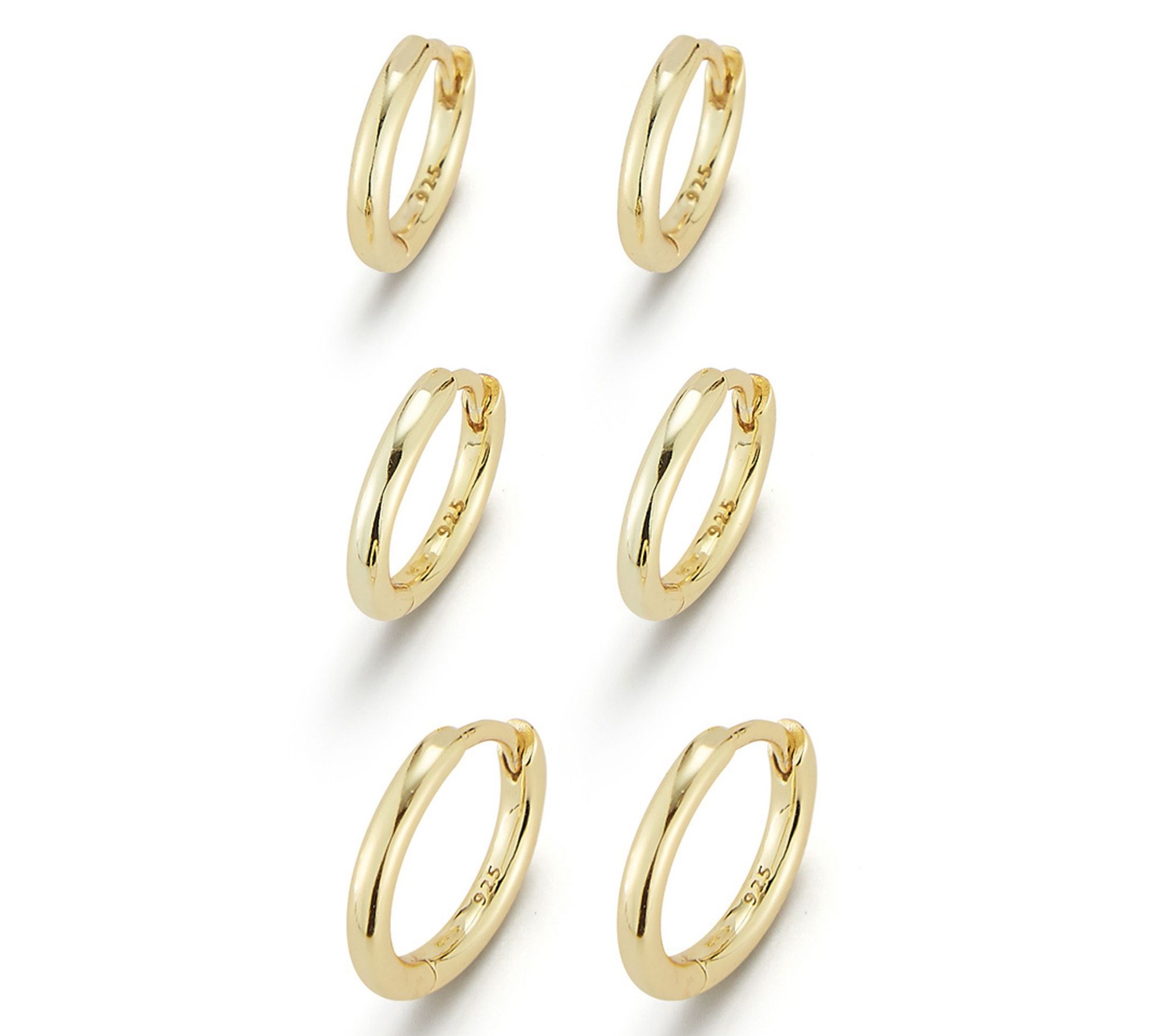 Sterlina Silver Set of 3 Huggie Hoop Earrings,Sterling