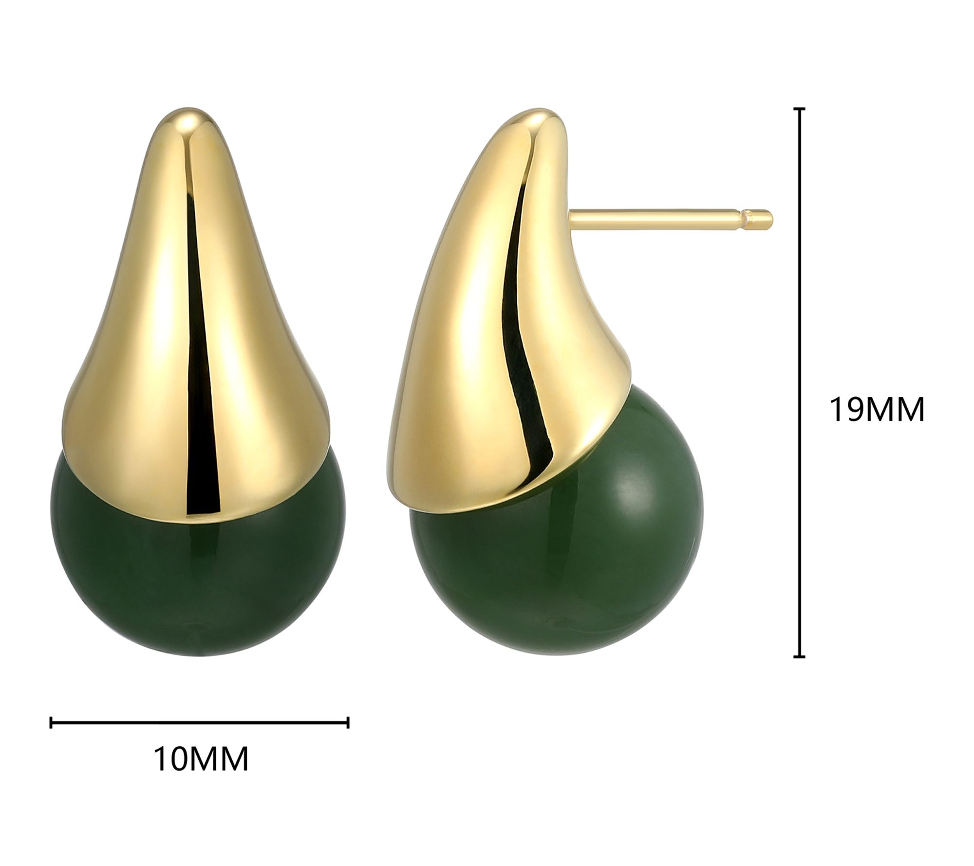 Dynasty Jade Ball Stud Earrings, 18k Gold Plated