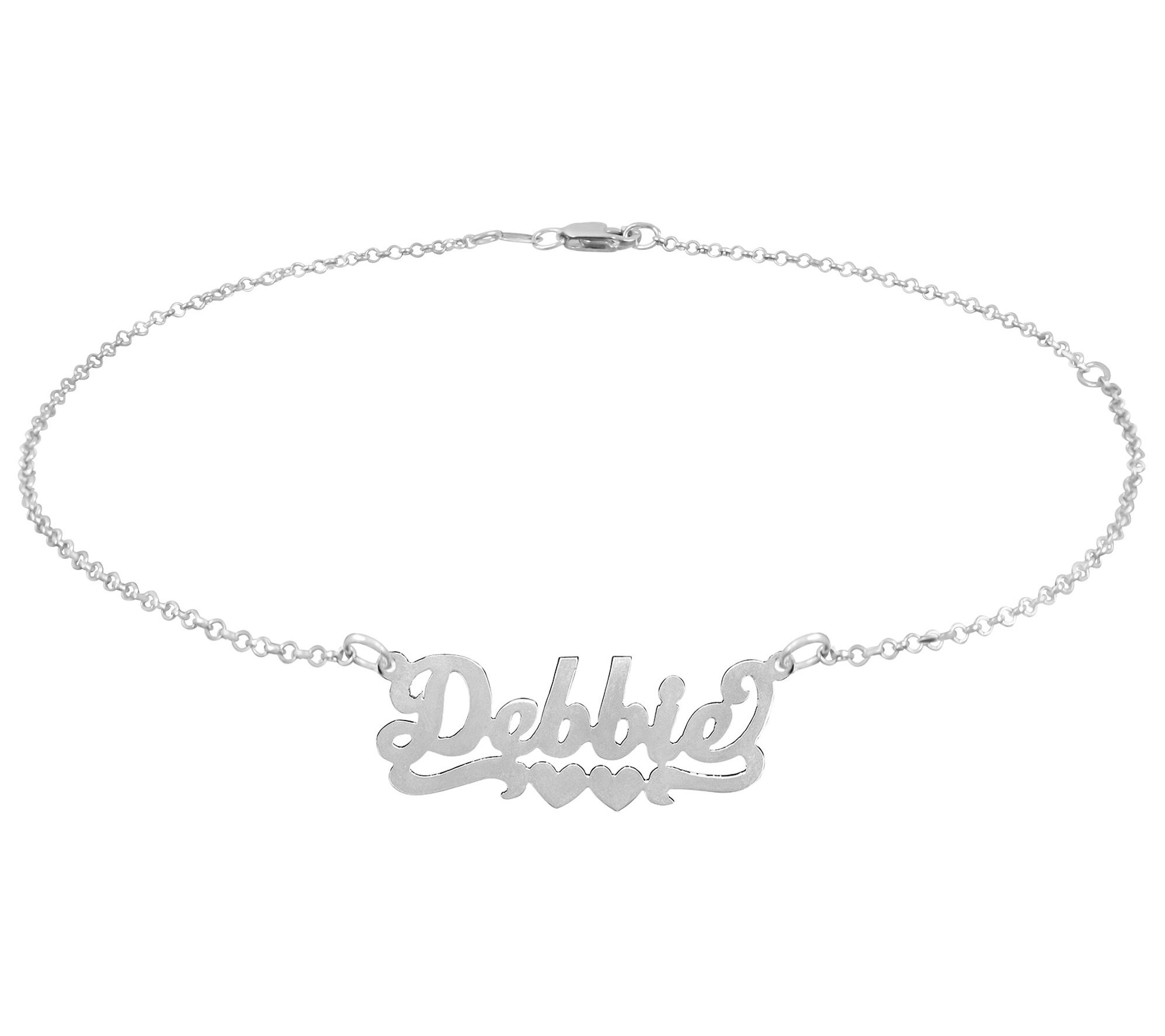 Sterling Silver Script Name Double Heart Ankle Bracelet