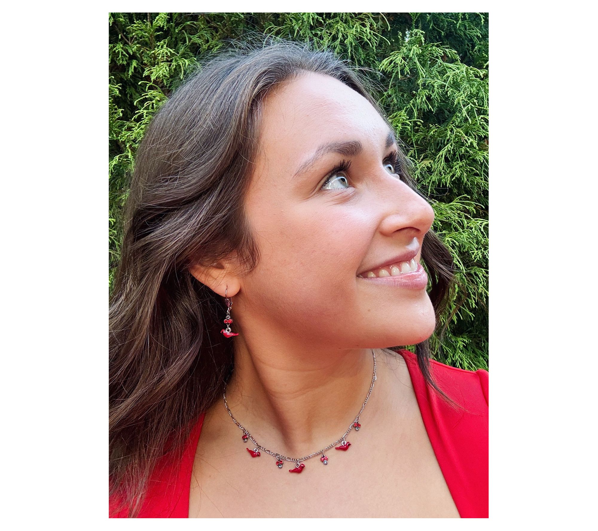 Anne Koplik Enamel Cardinal & Crystal Stud Earrings Set