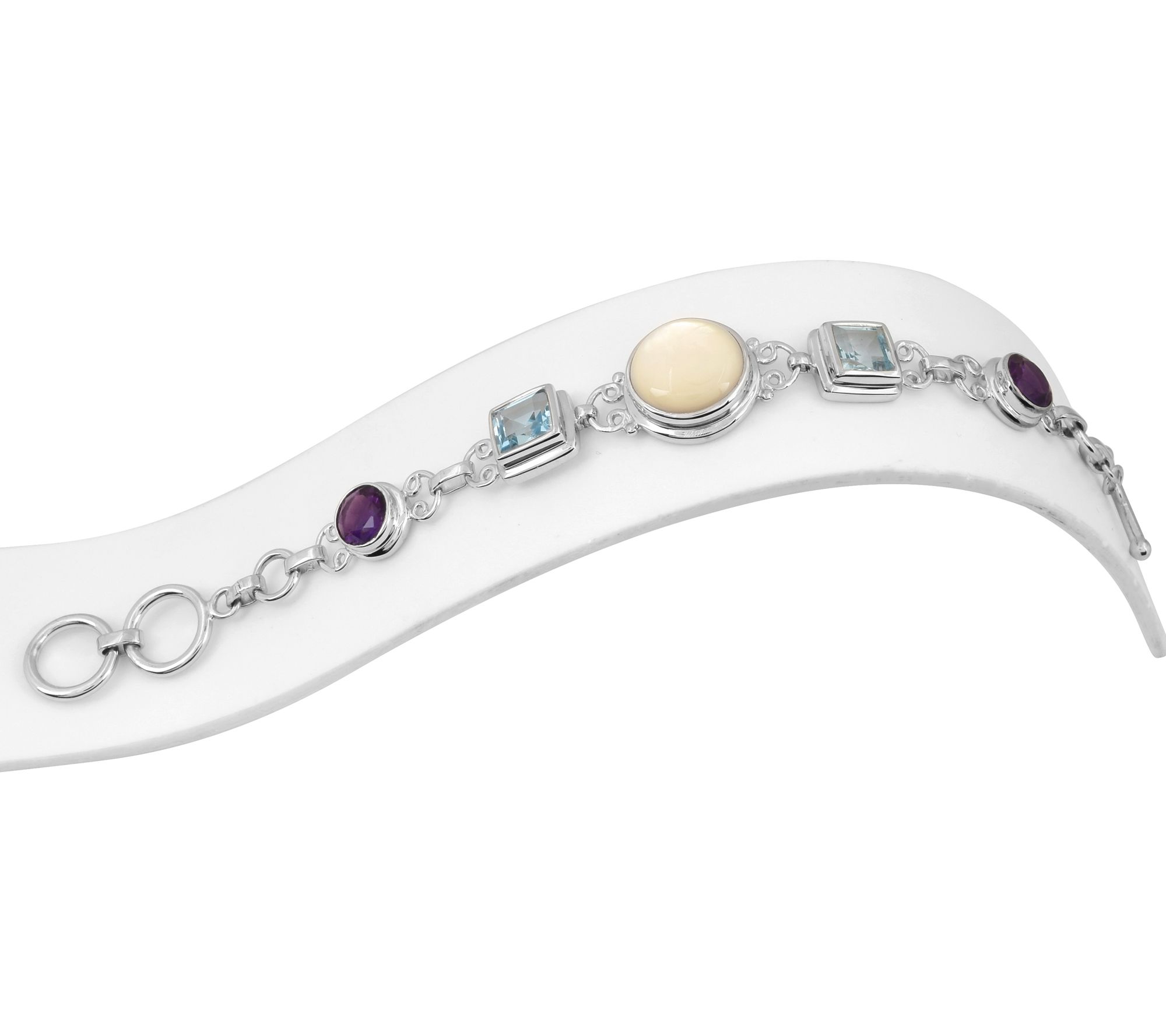 Sterling Silver Multi-Gemstone T-Bar Bracelet