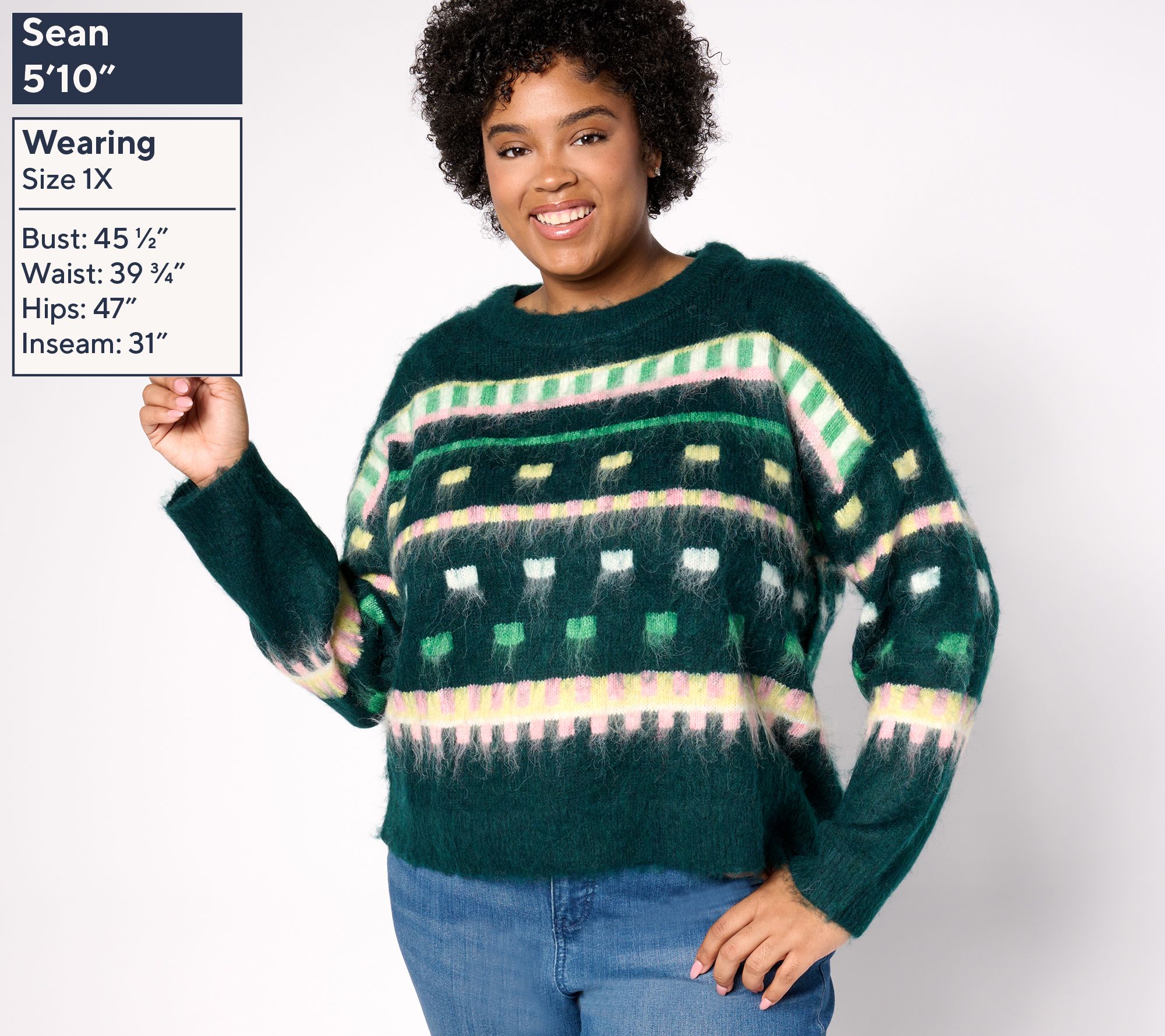 by Stacy London Patterned Crew Neck Cozy Sweater