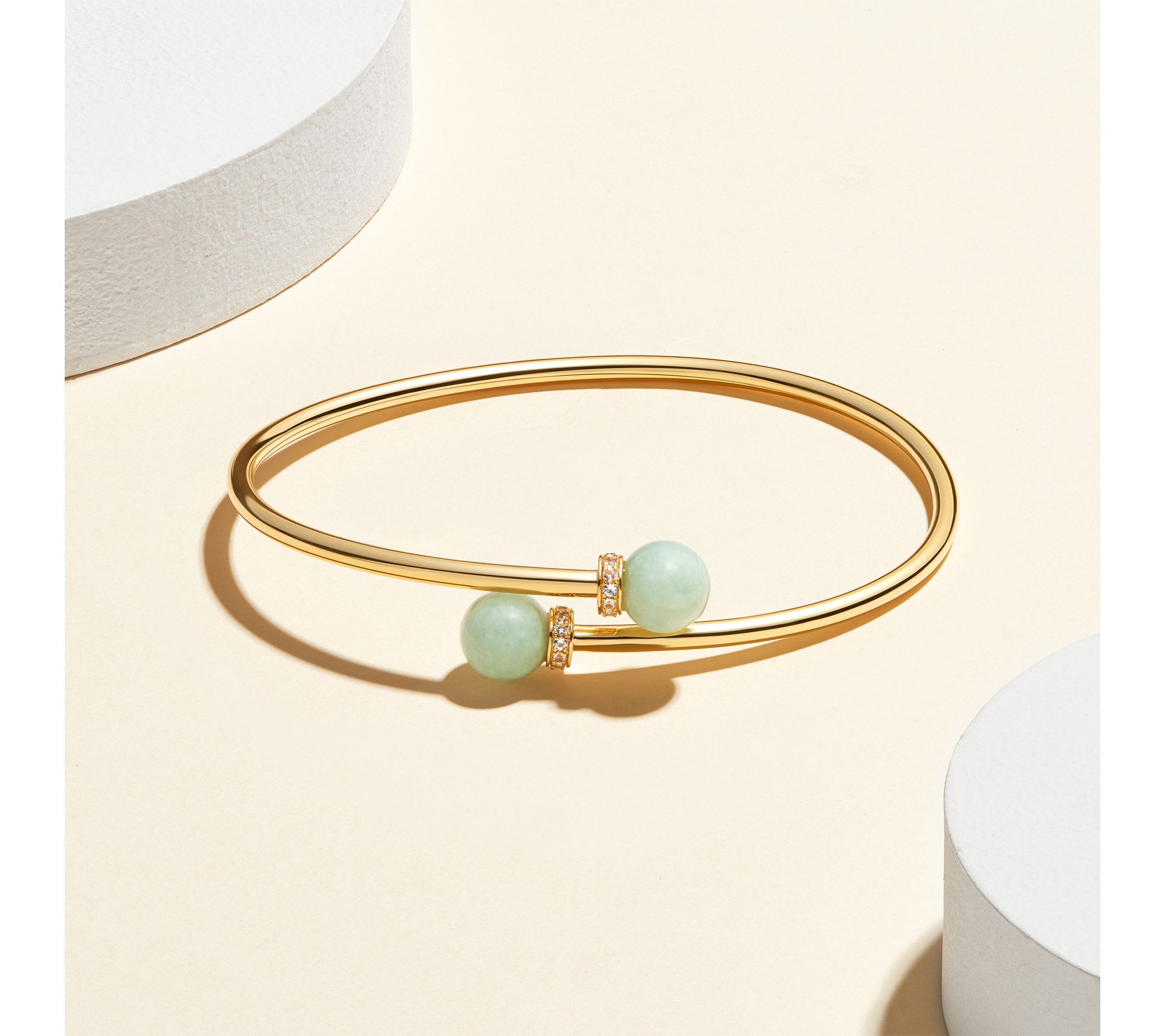 Dynasty Jade & White Sapphire Cuff Bracelet, 18K Gold Plated