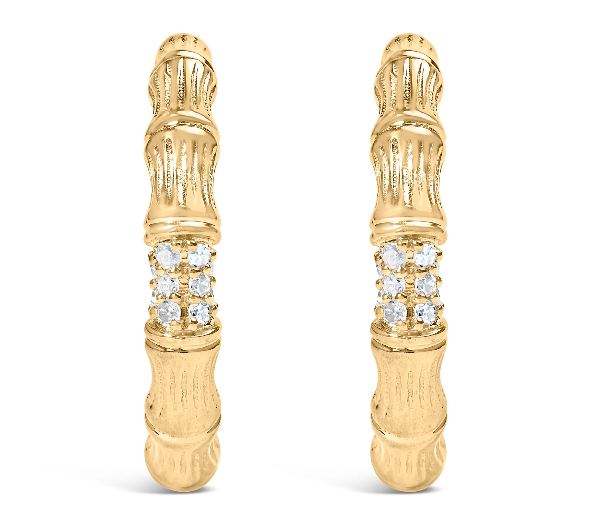 Haus of Brilliance Diamond Bamboo Hoop Earrings, 14K Plated