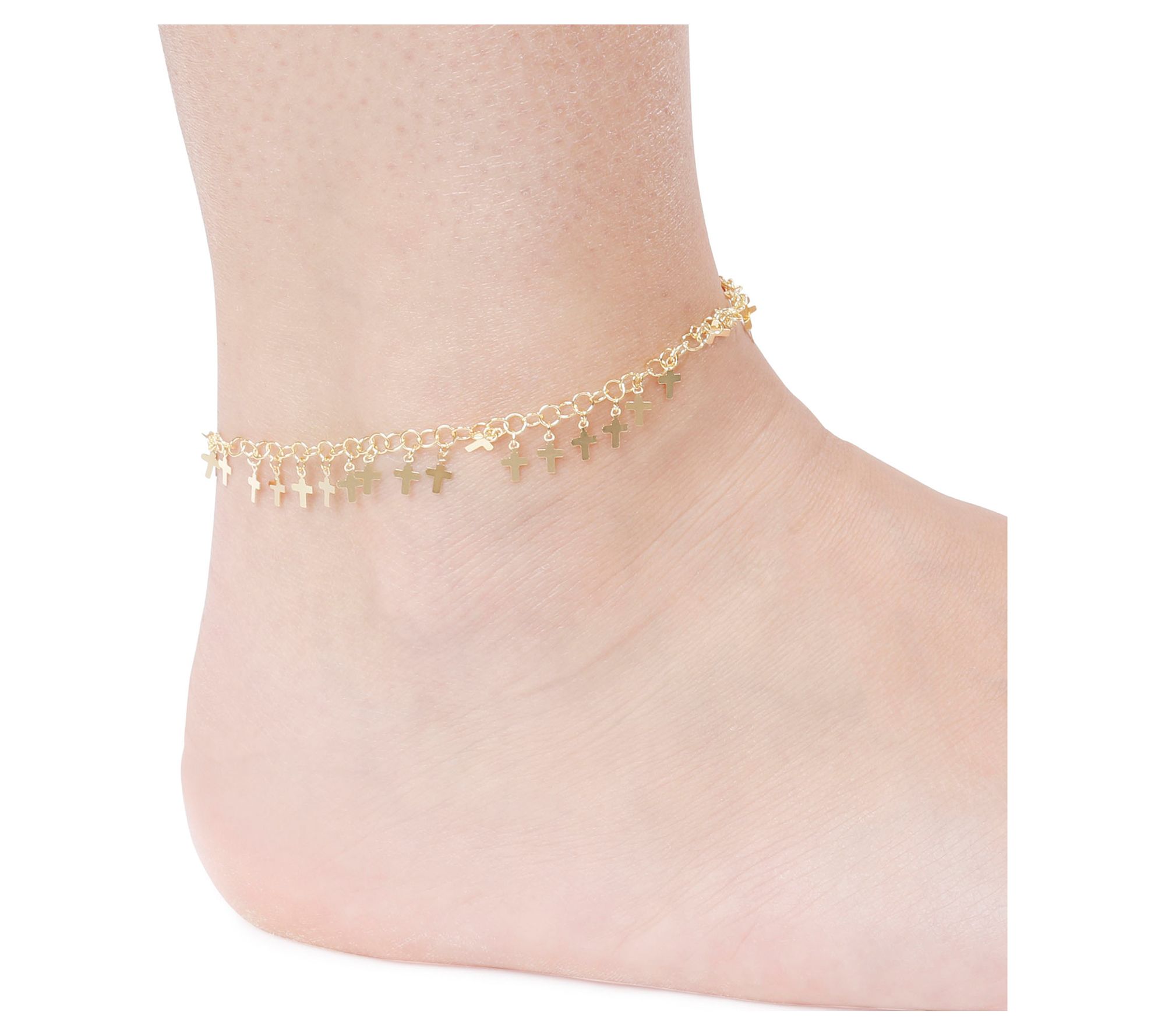Veronese 18K Gold Plated Cross Ankle Bracelet,3.0g