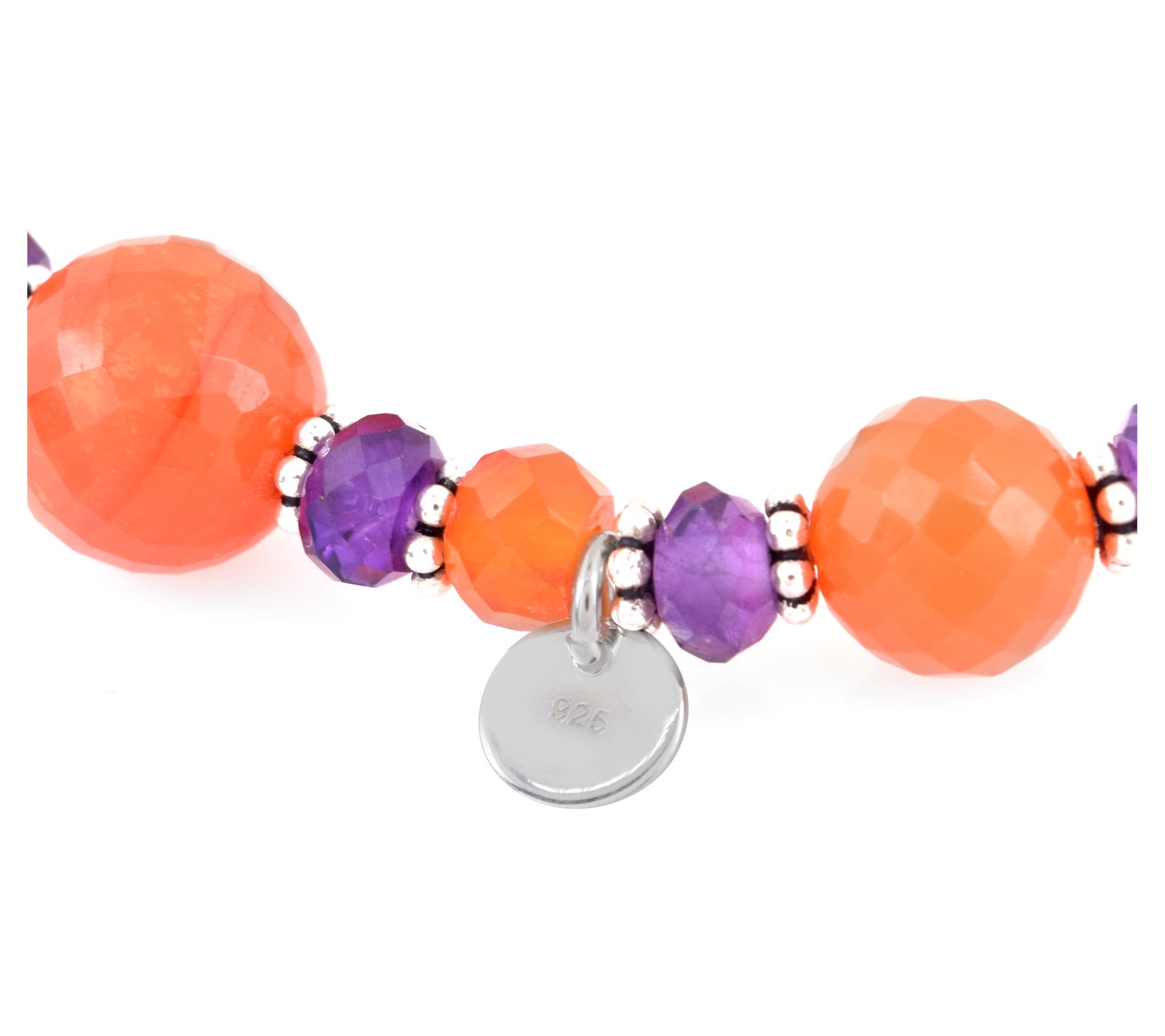 Sterling Silver Amethyst & Carnelian Bead Stretch Bracelet
