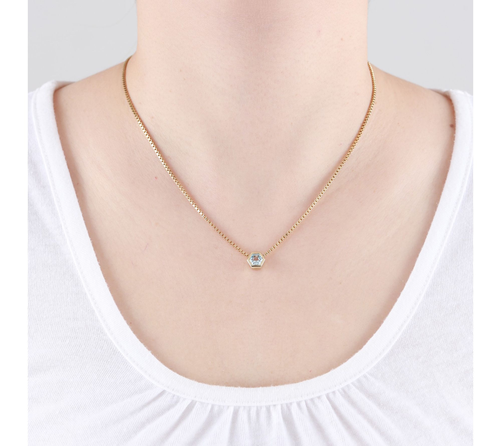 Goddaughters 14K Gold Clad Hexagon Blue Topaz Necklace