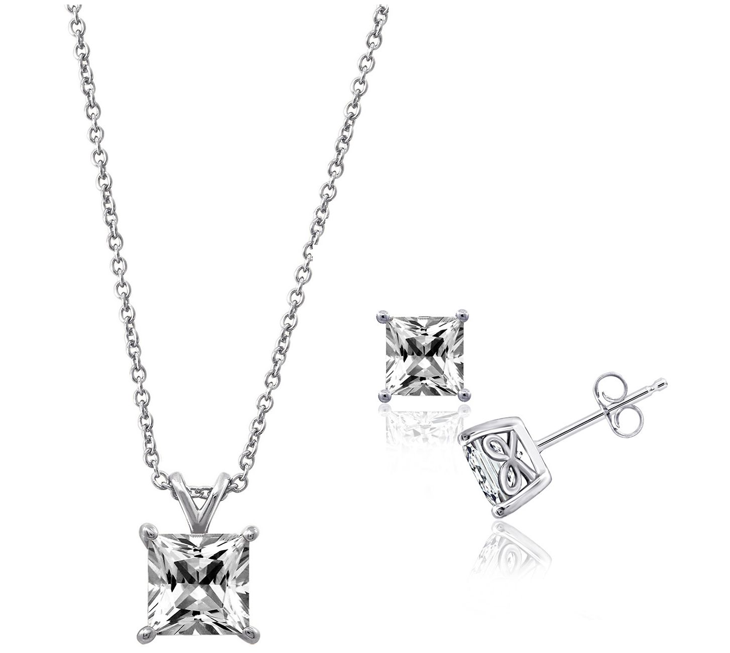 Diamonique Solitaire Pendant & Stud Earrings Set, Sterling