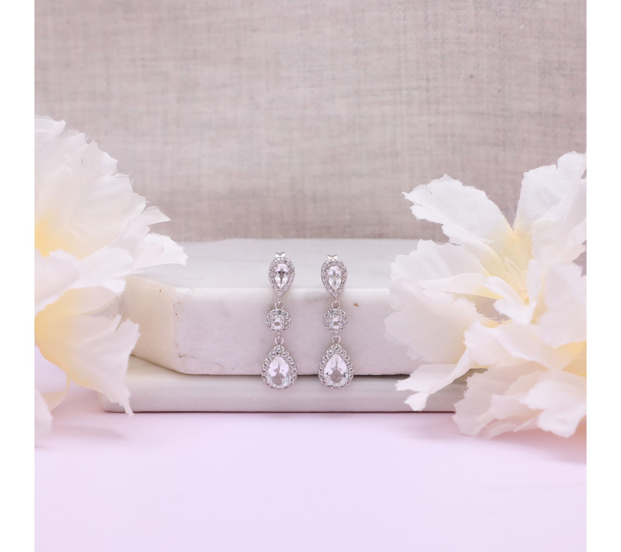 Ariva Sterling Silver White Topaz Dazzling DropEarrings