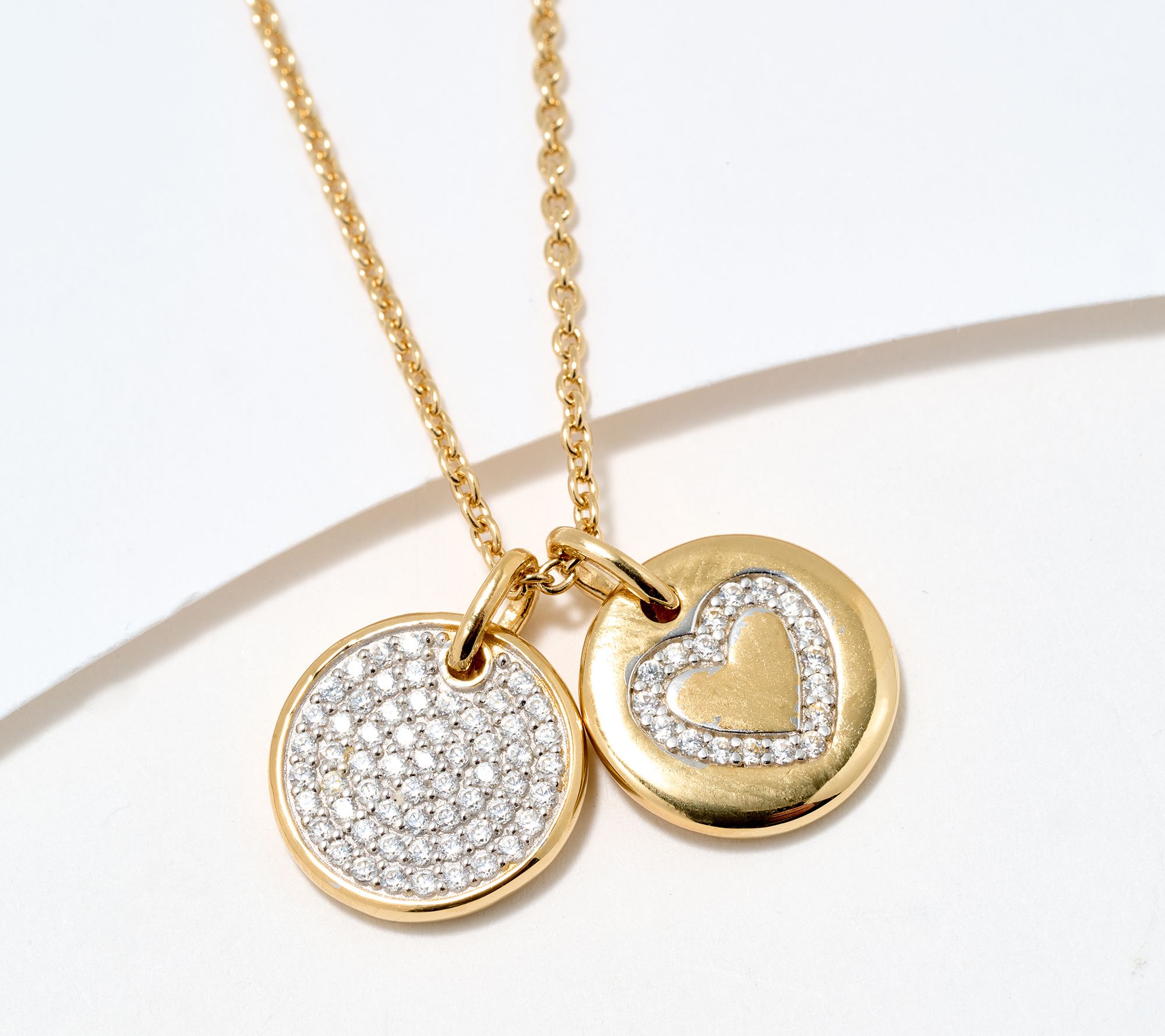 Diamonique Heart Charm Pendant Necklace, Sterling Silver