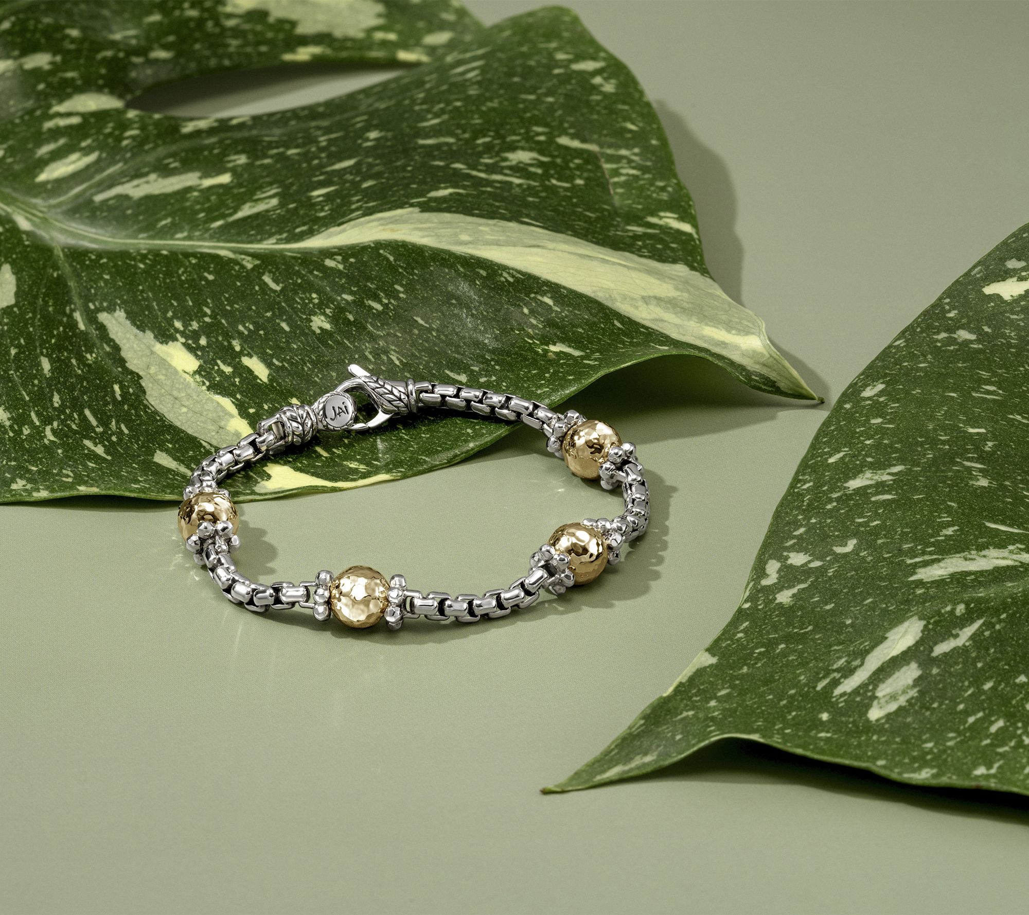 JAI Sterling Silver & 14K Bead 3.7mm Box Chain Bracelet, 12.0g