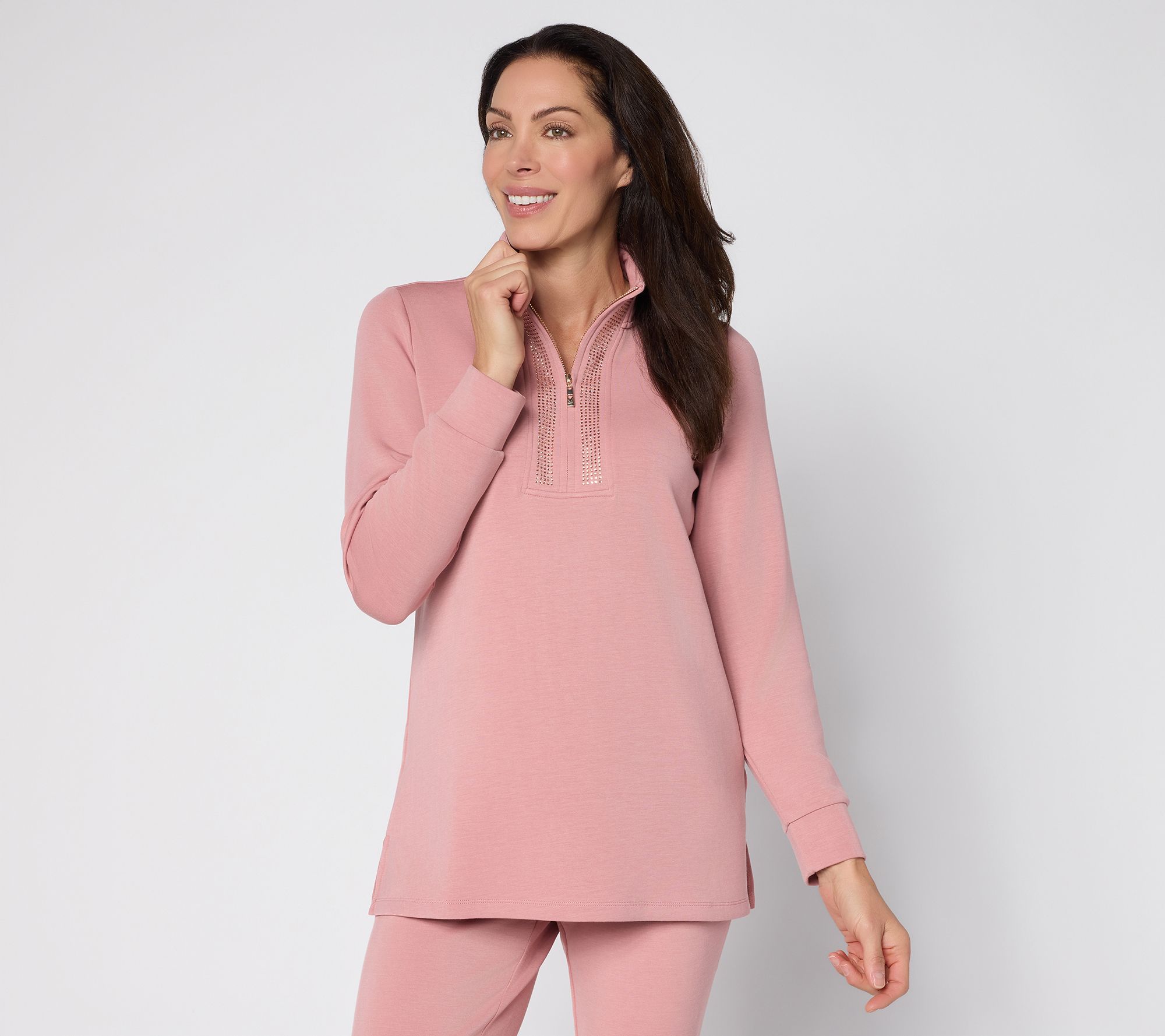 Belle by Kim Gravel Petite ScubaLuxe Sparkle Half-Zip Tunic