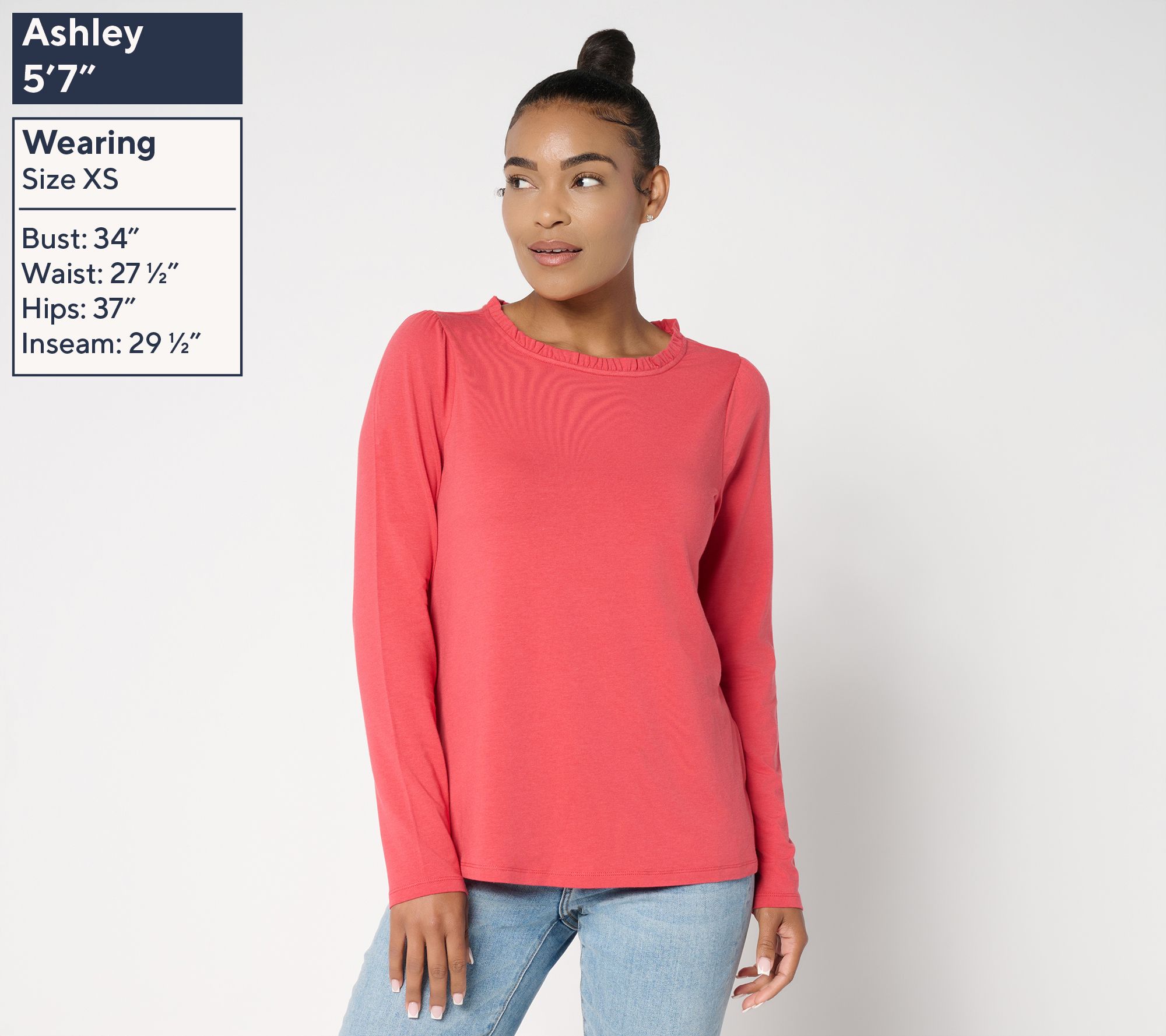 AnyBody Cozy Knit Ruffle Neck Long Sleeve Top