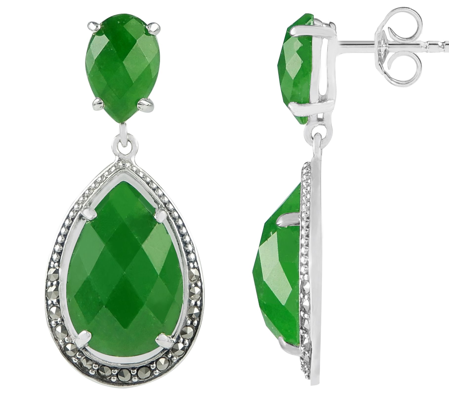 Suspicion Sterling Silver Jade & Marcasite Teardrop Earrings