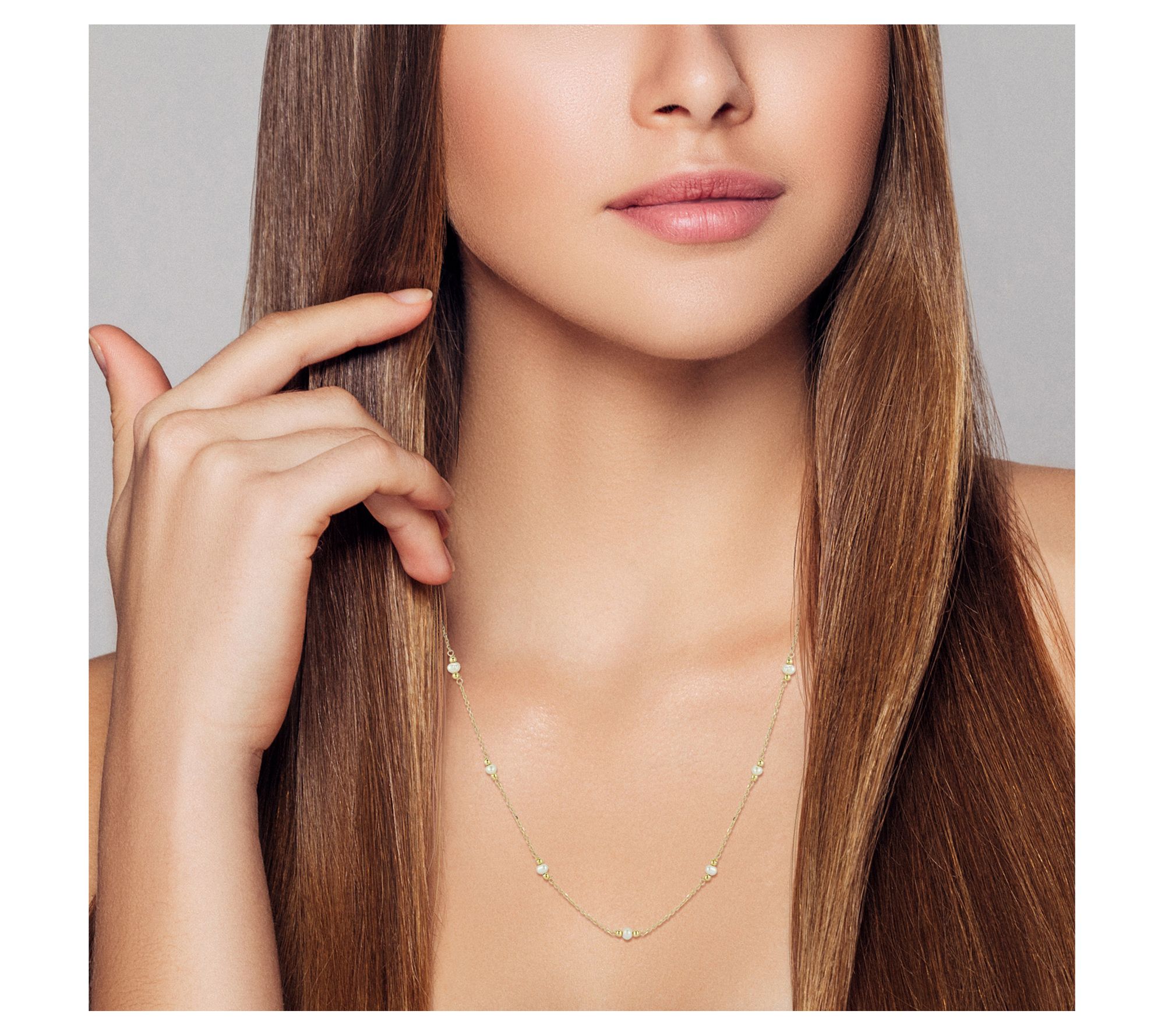 Italian Gold Cultured Pearl Station Necklace, 14K