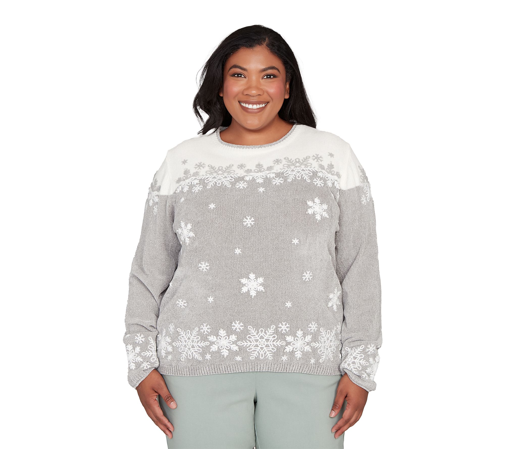 Alfred Dunner Snowflake Embroidery Chenille Sweater
