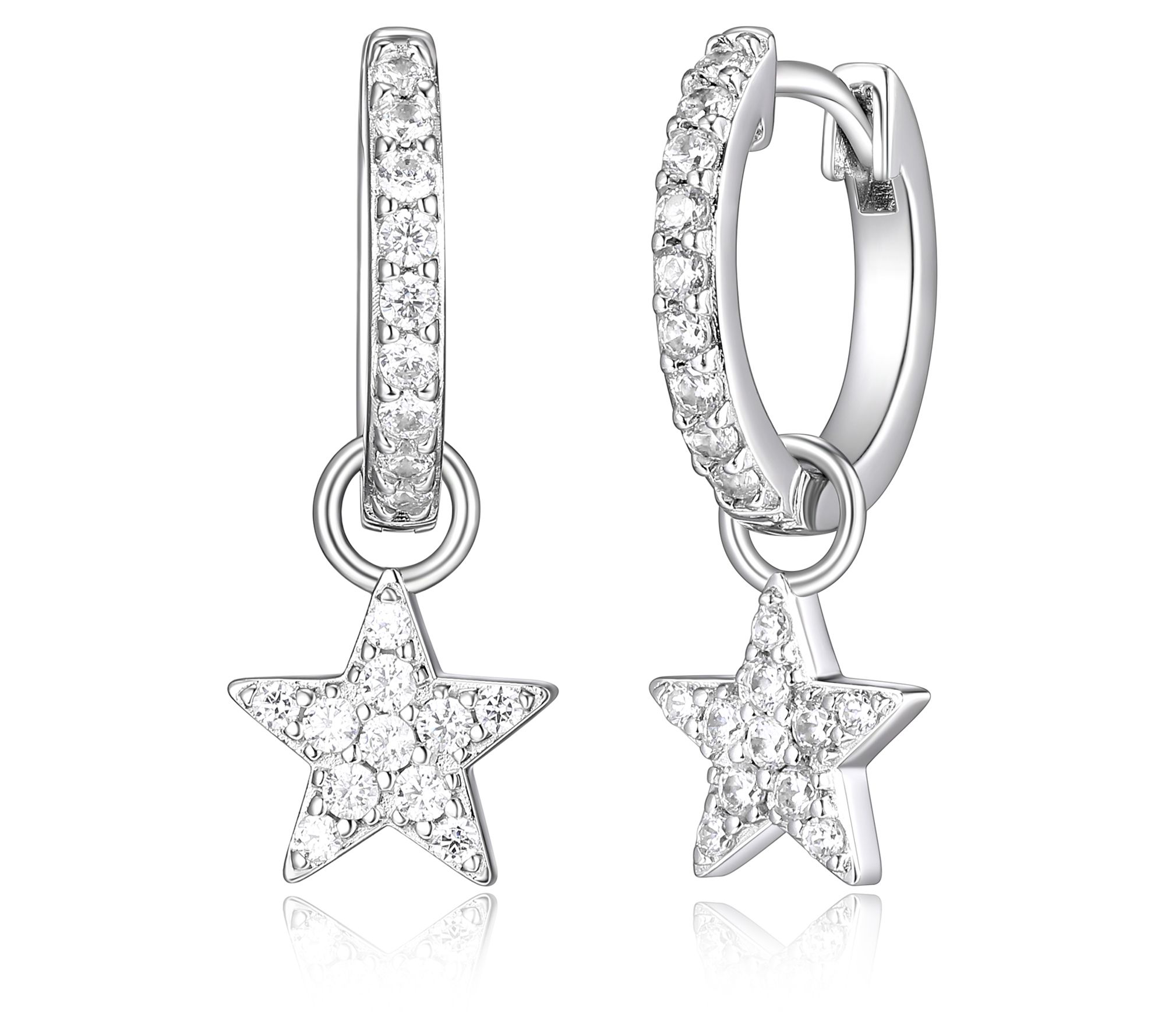 Diamonique Star Dangle Hoop Earrings, Sterling Silver