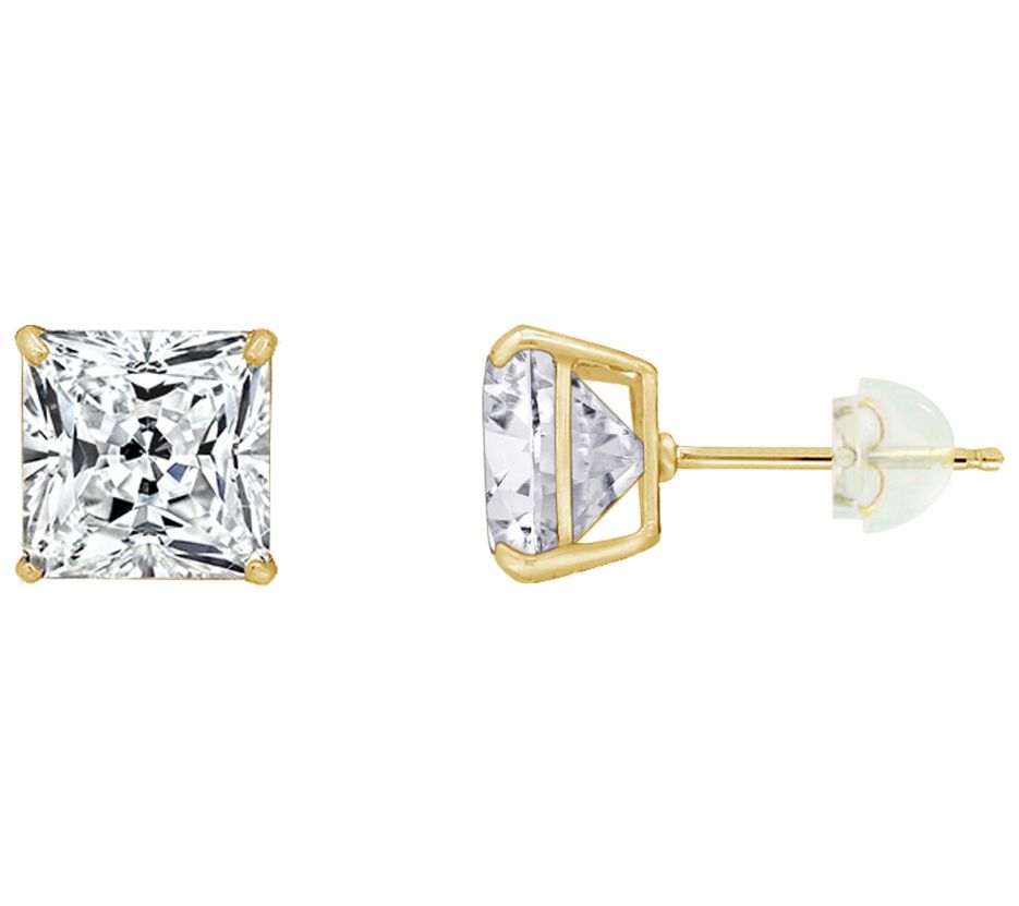 Diamonique 5.50 cttw Princess-Cut Stud Earrings, 14K Gold