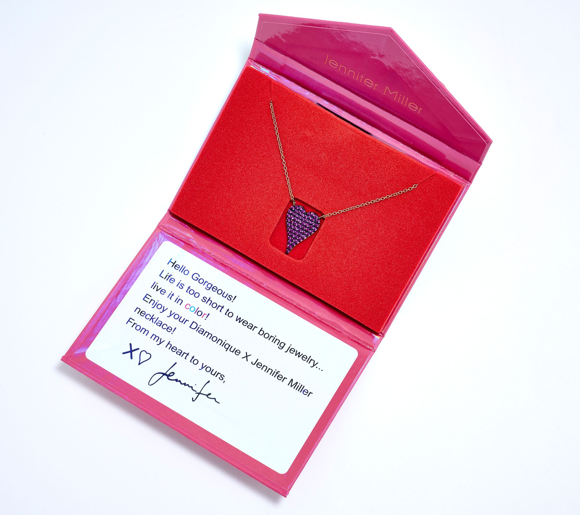 Diamonique x Jennifer Miller Mini Pave Heart Necklace, Sterling Silver