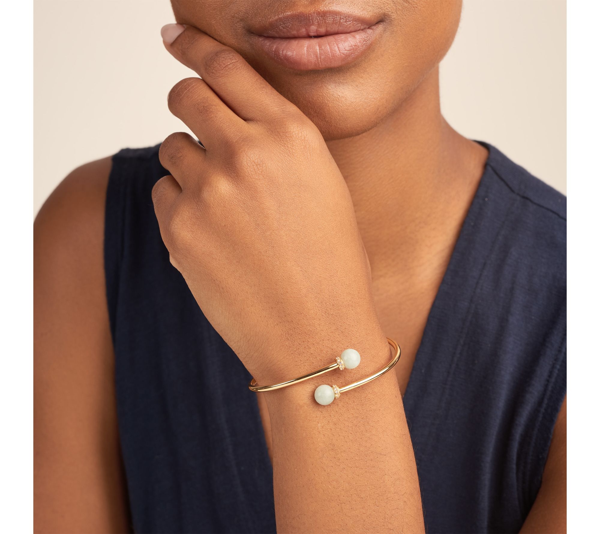 Dynasty Jade & White Sapphire Cuff Bracelet, 18K Gold Plated