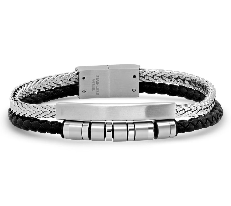 Steel By Design Men's Leather Magnetic Clasp Bracelet