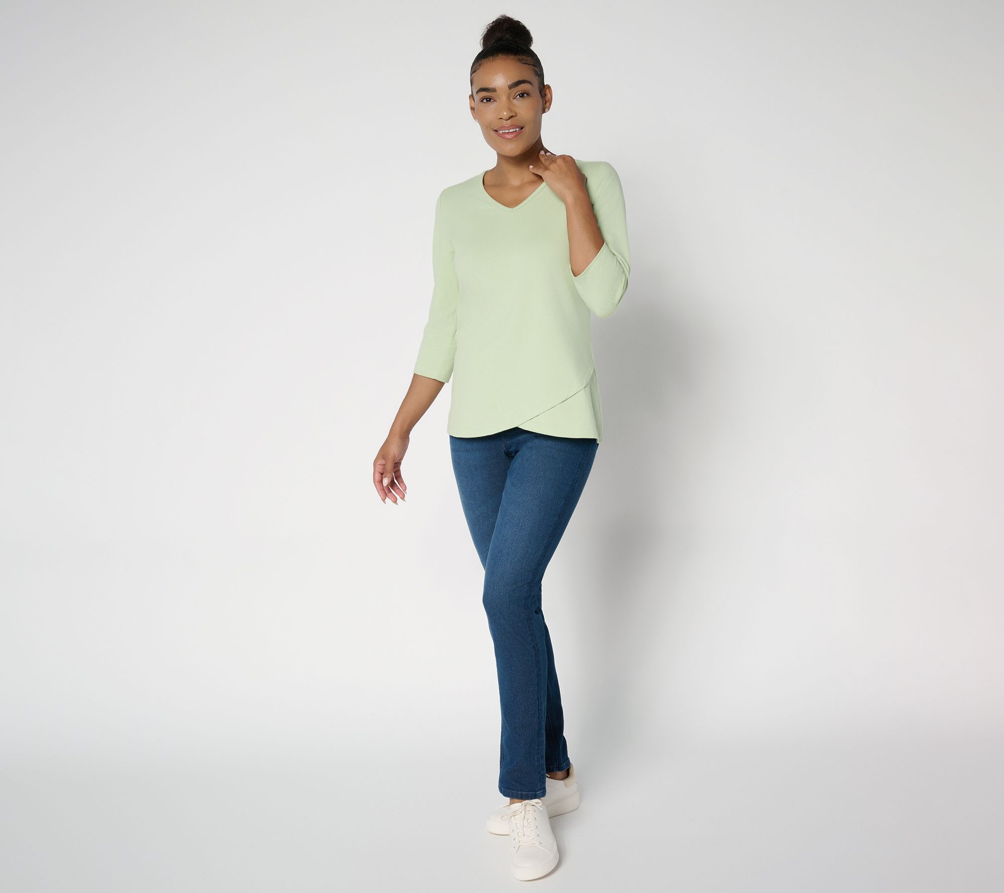 Denim & Co. Essentials Perfect Jersey Ballet Sleeve Tulip Hem Top
