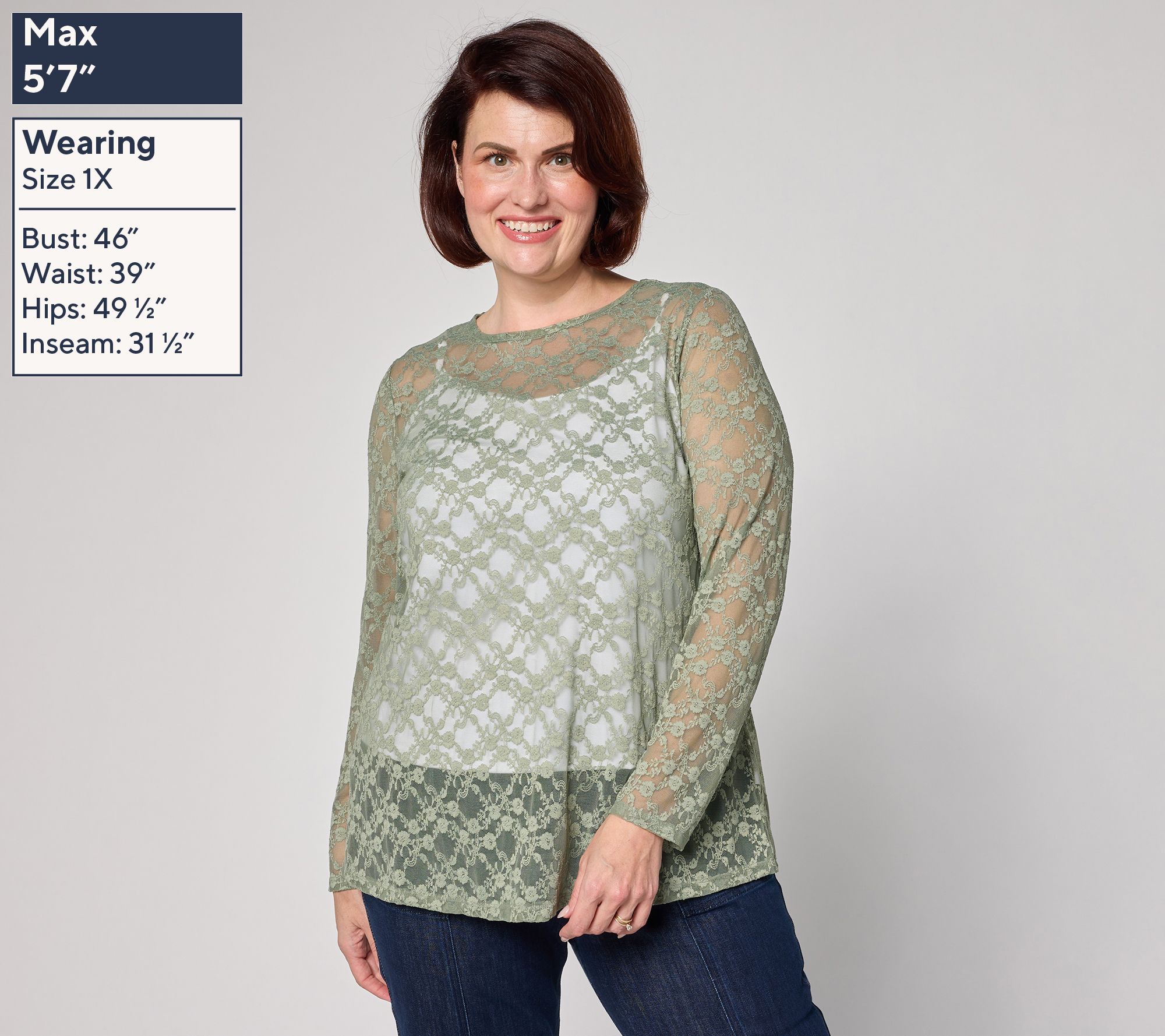 LOGO Layers by Lori Goldstein Stretch Lace Long Sleeve Top