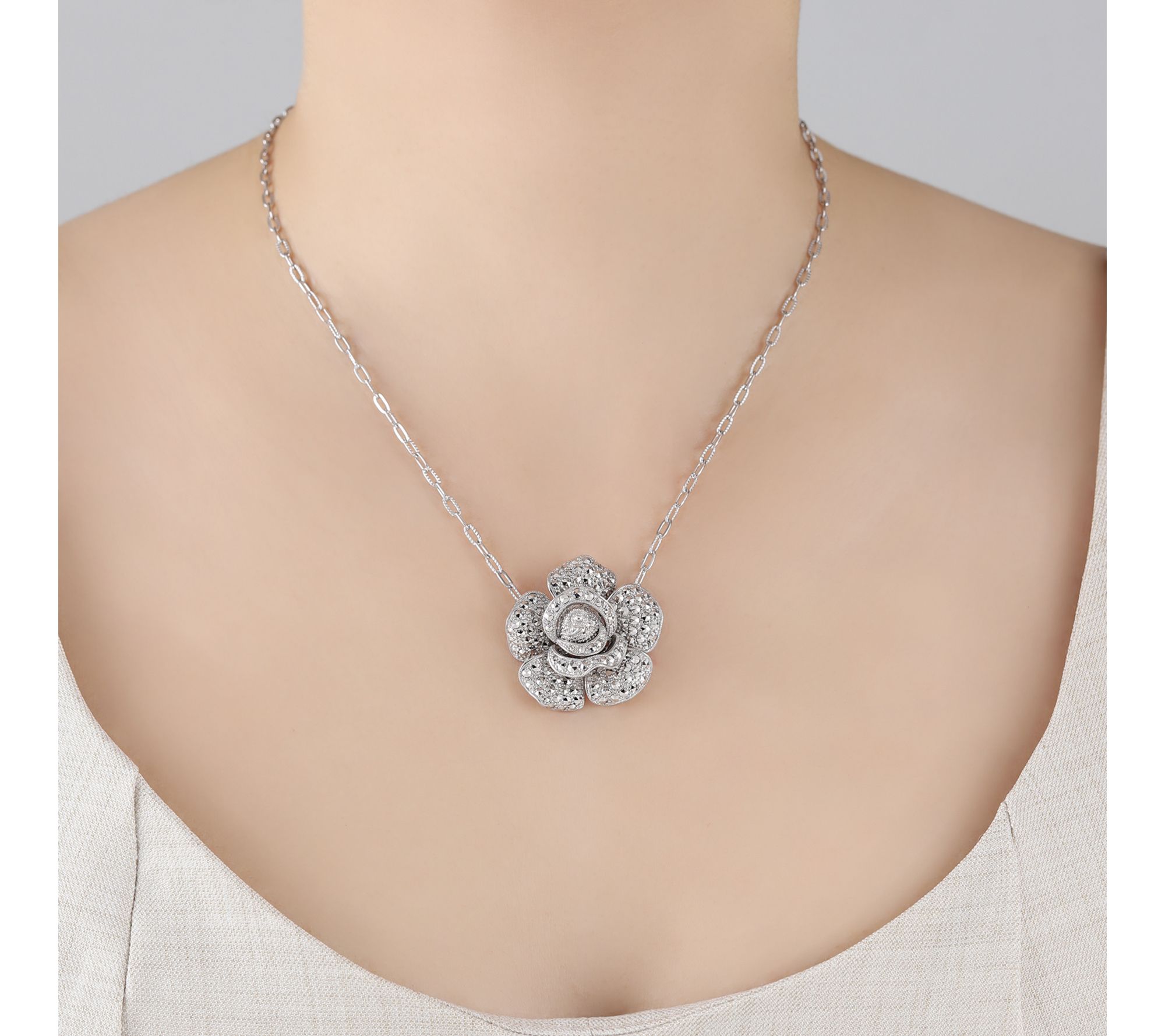 Dallas Prince Sterling Chrome Marcasite HarmonyRose Necklace