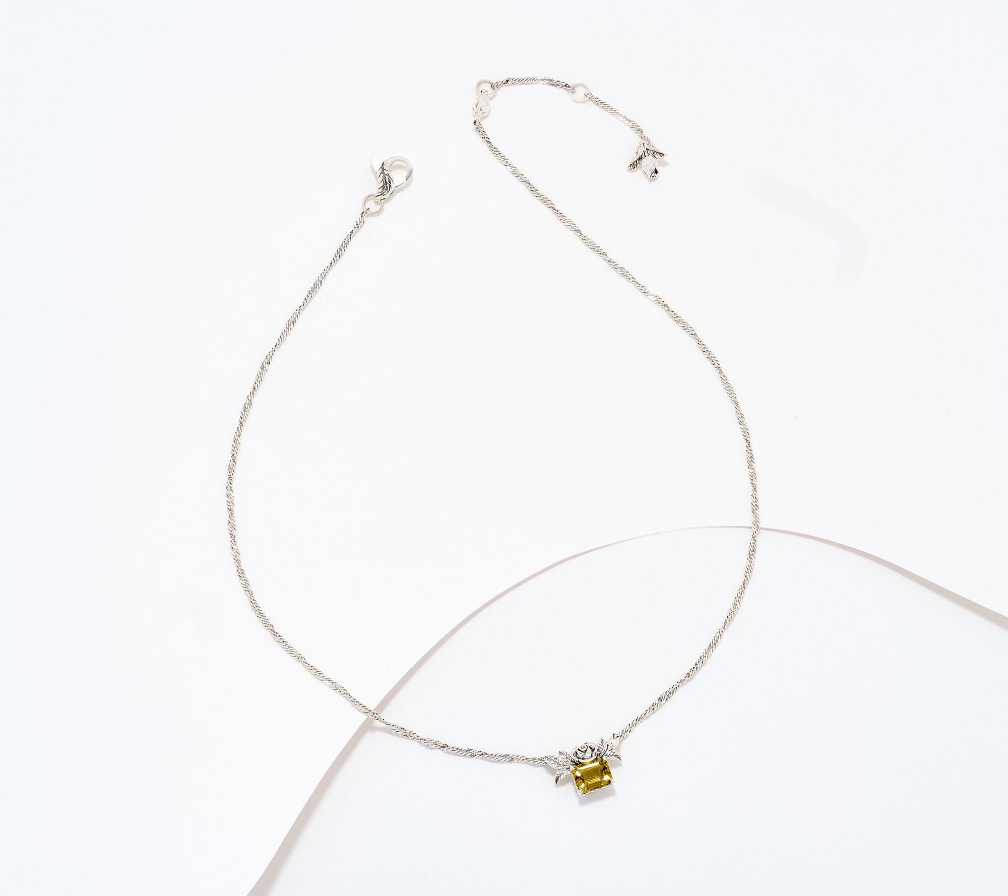 Third Person Sterling Petite Emerald Cut Gemstone Rose Necklace