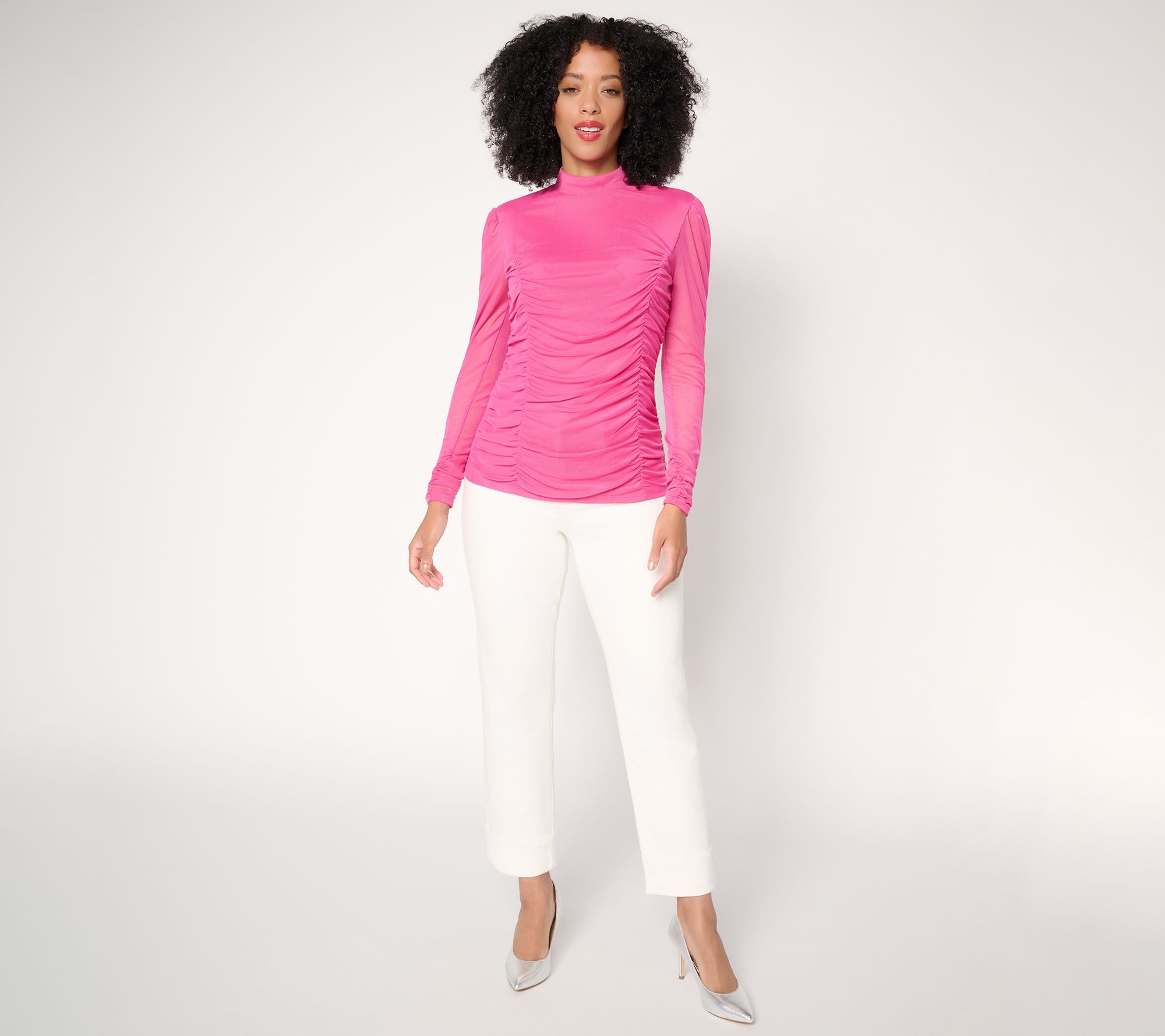 Mally Roncal Illusion Ruched Mock Neck Top