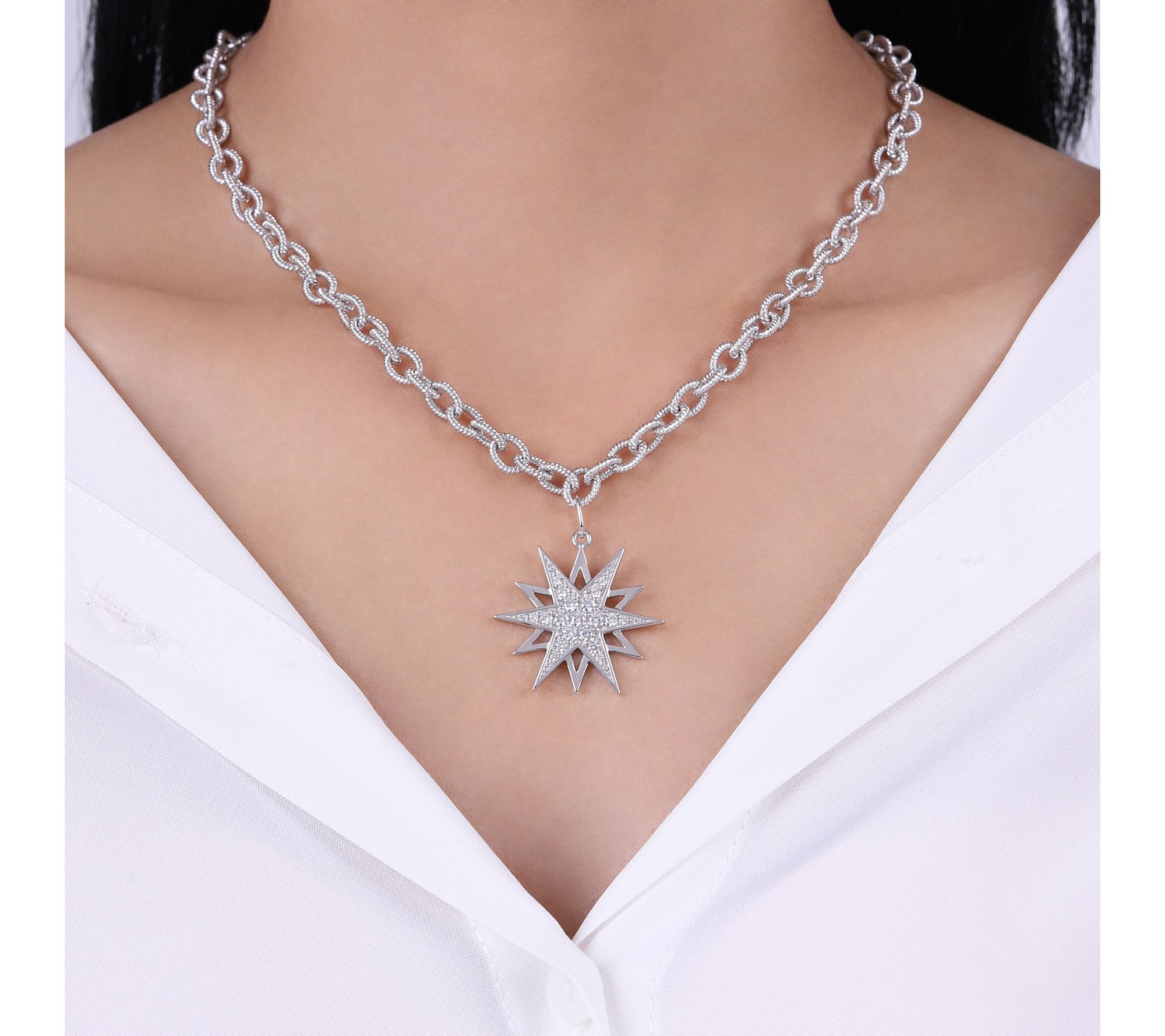 Ariva Sterling Silver Diamonique Starburst Necklace