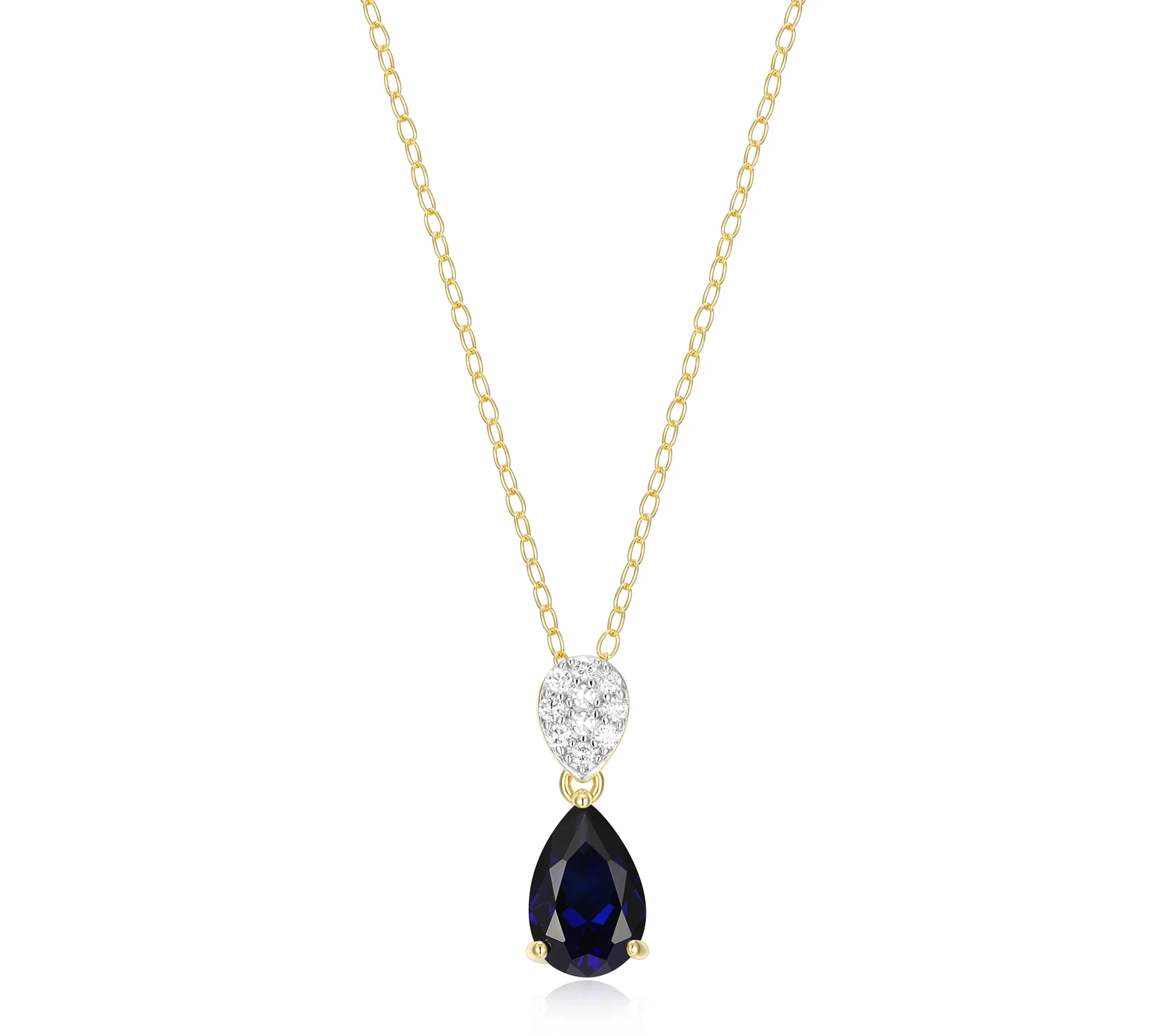 LuxLab Grown Pear Birthstone & Diamond Necklace, 18K Plated