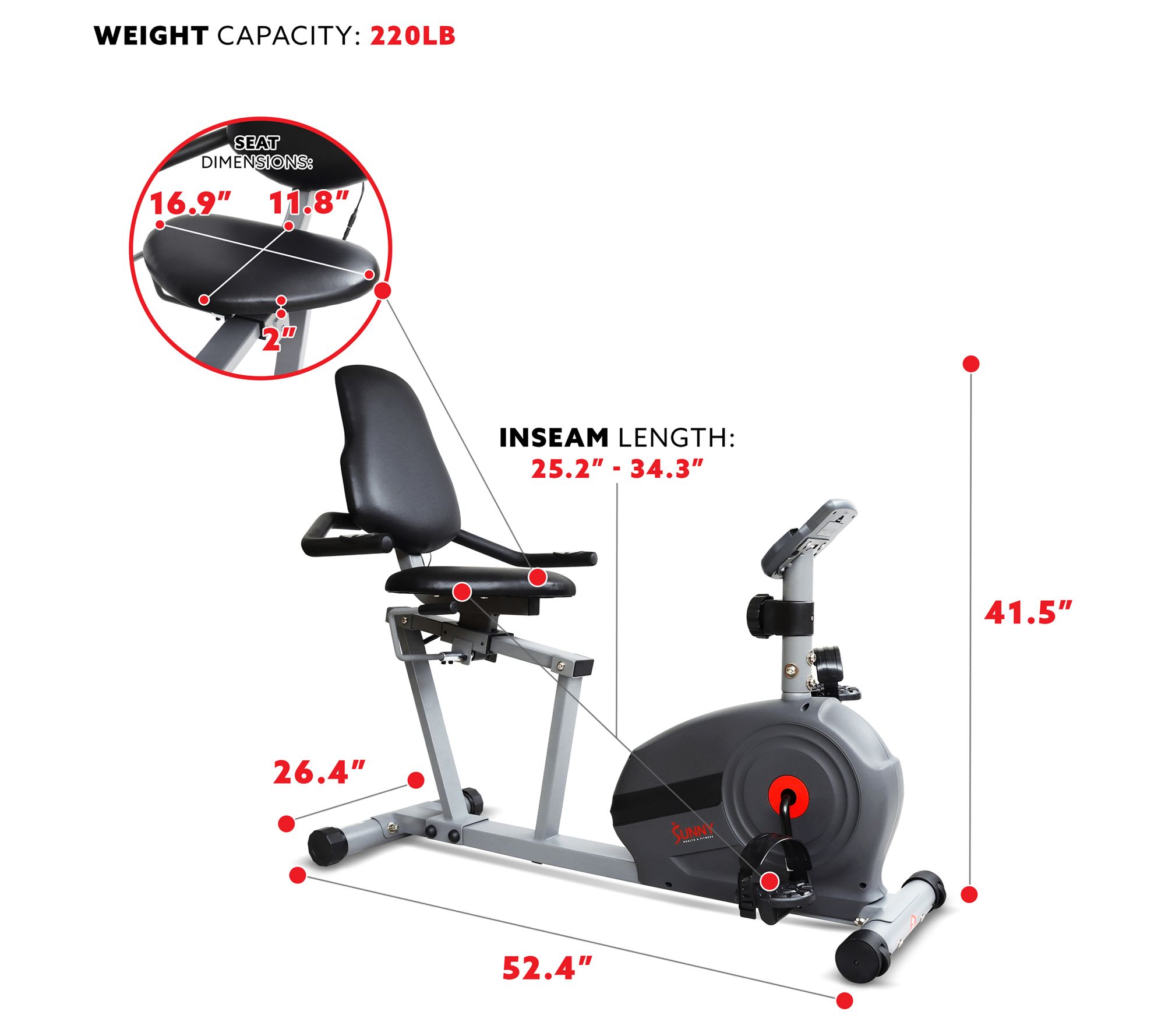 Sunny Fitness Magnetic Smart Recumbent Bike